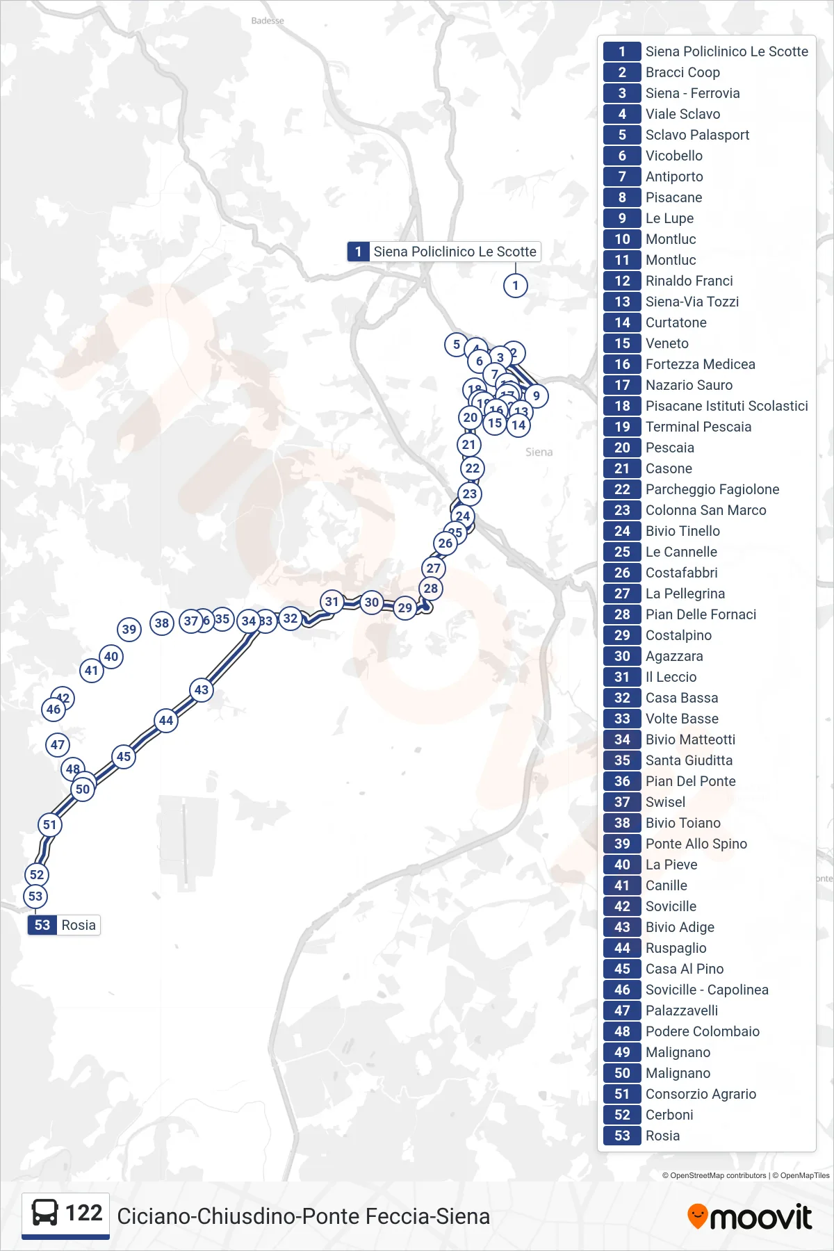 Linea 122  bus (Rosia) - Percorsi e fermate sulla mappa