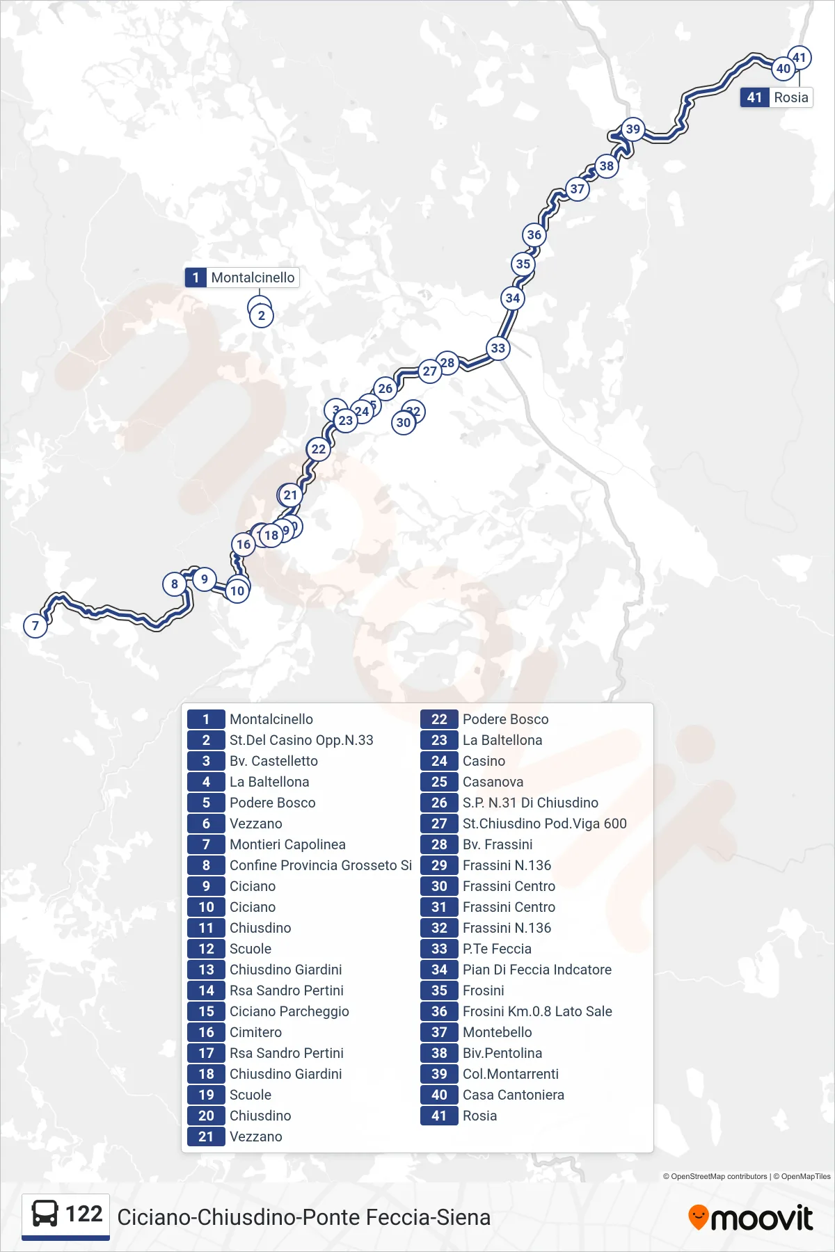 Linea 122 bus (Rosia) - Percorsi e fermate sulla mappa