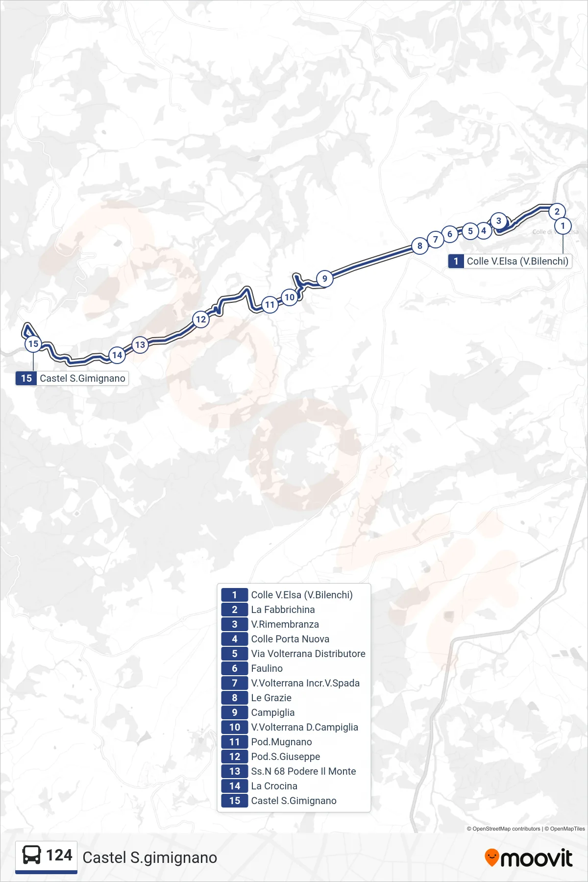 Linea 124  bus (Castel S.gimignano) - Percorsi e fermate sulla mappa