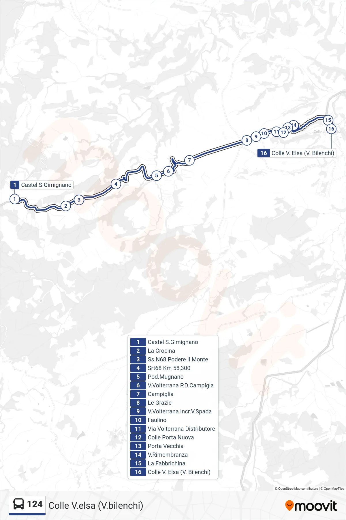 Linea 124  bus (Colle V.elsa (V.bilenchi)) - Percorsi e fermate sulla mappa