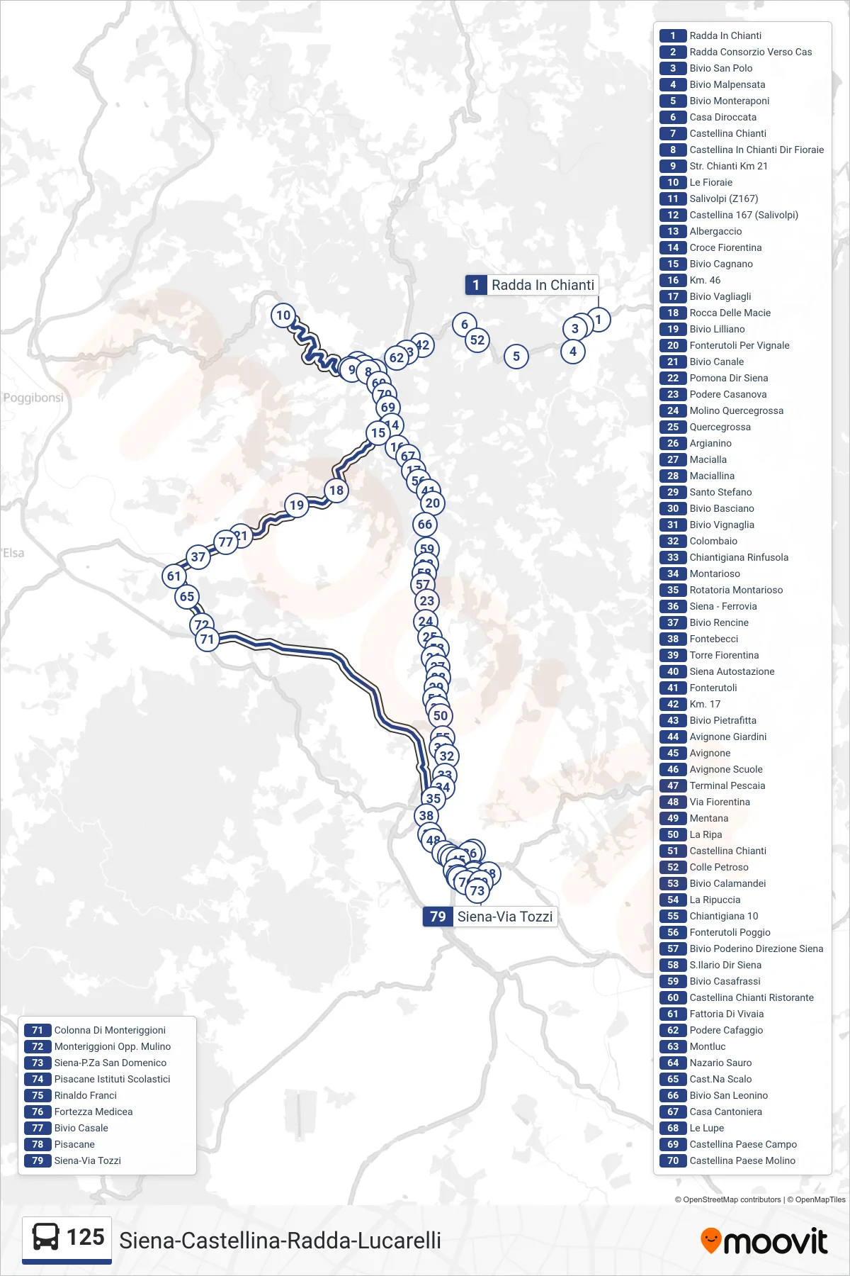 Linea 125  bus (Via Tozzi) - Percorsi e fermate sulla mappa