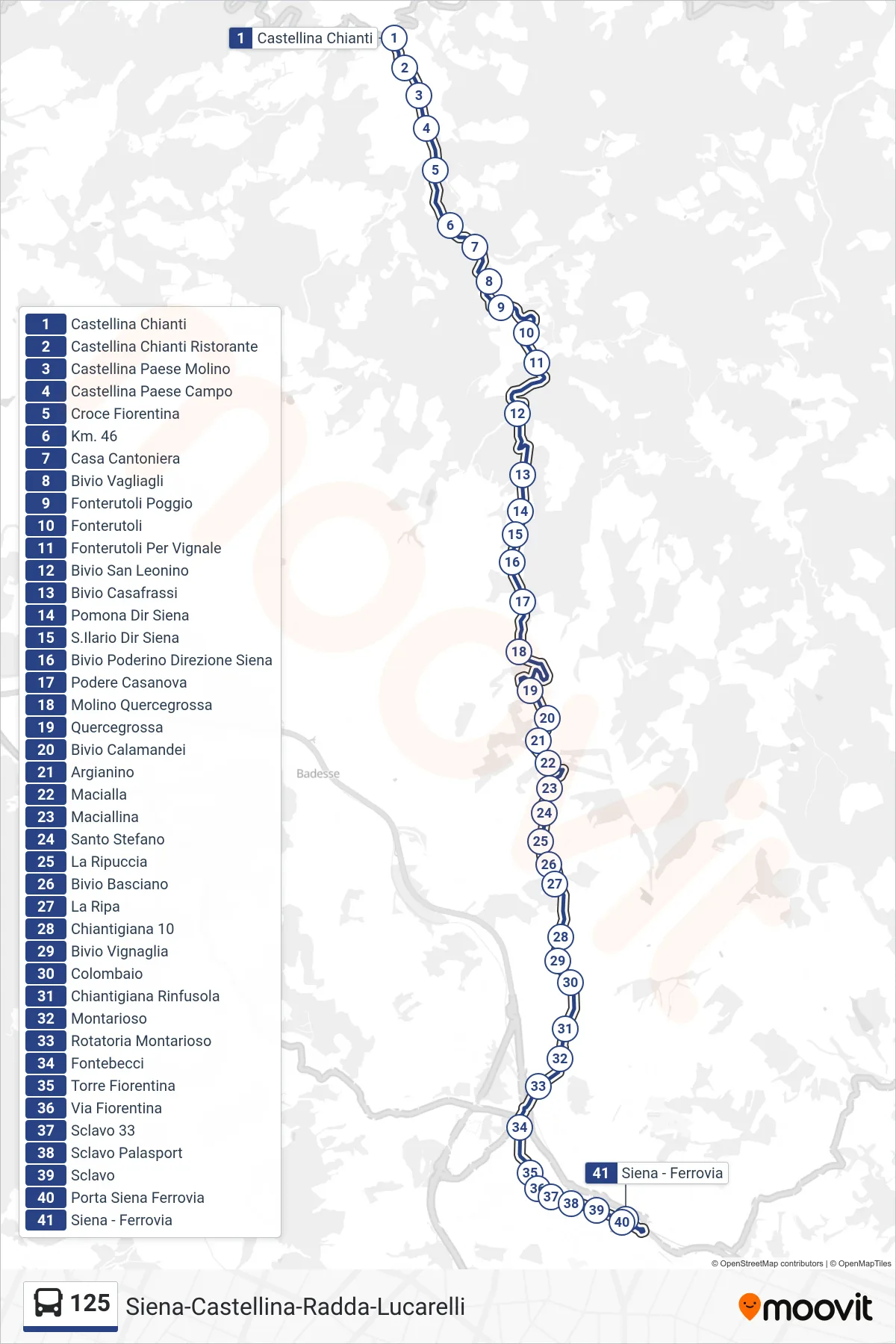Linea 125 bus (Ferrovia) - Percorsi e fermate sulla mappa