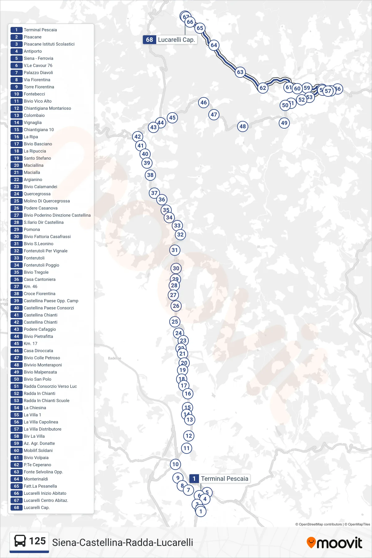 Linea 125  bus (Lucarelli Capolinea) - Percorsi e fermate sulla mappa