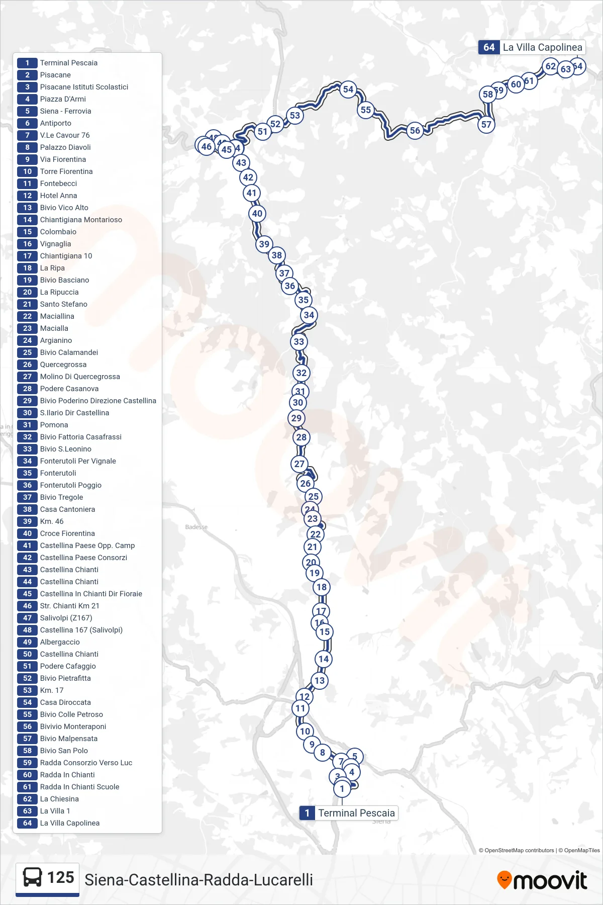 Linea 125 bus (La Villa Capolinea) - Percorsi e fermate sulla mappa