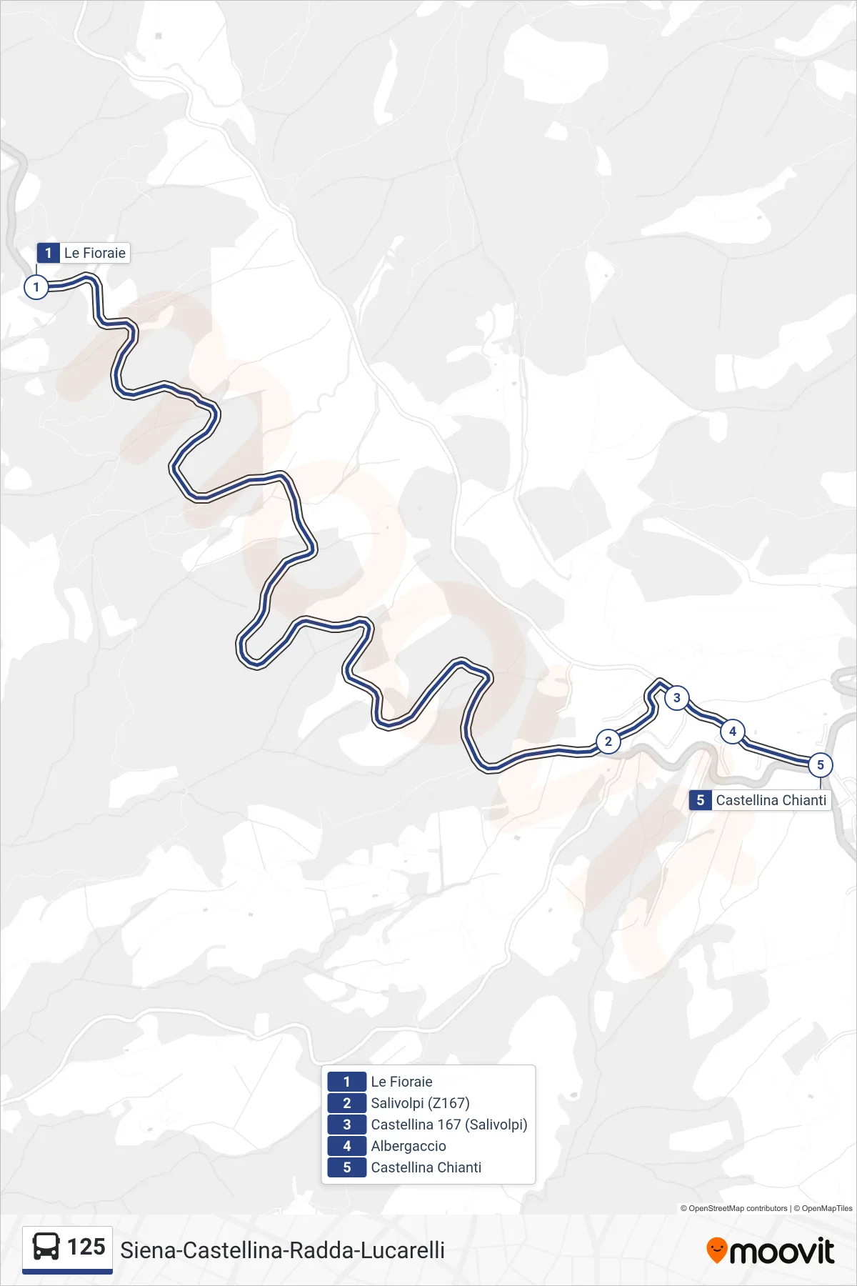 Linea 125 bus (Castellina Chianti) - Percorsi e fermate sulla mappa