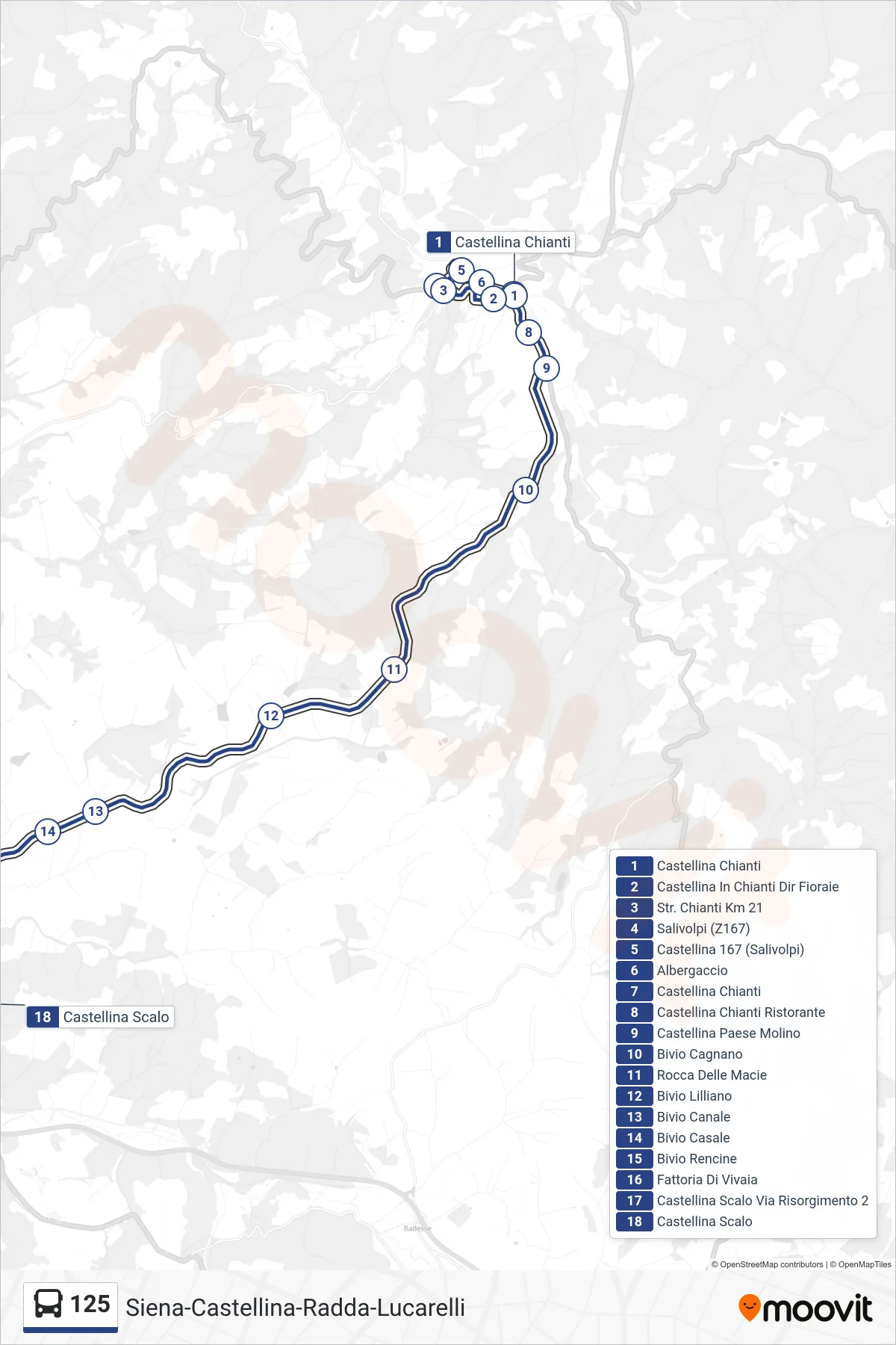 Linea 125  bus (Castellina Scalo) - Percorsi e fermate sulla mappa