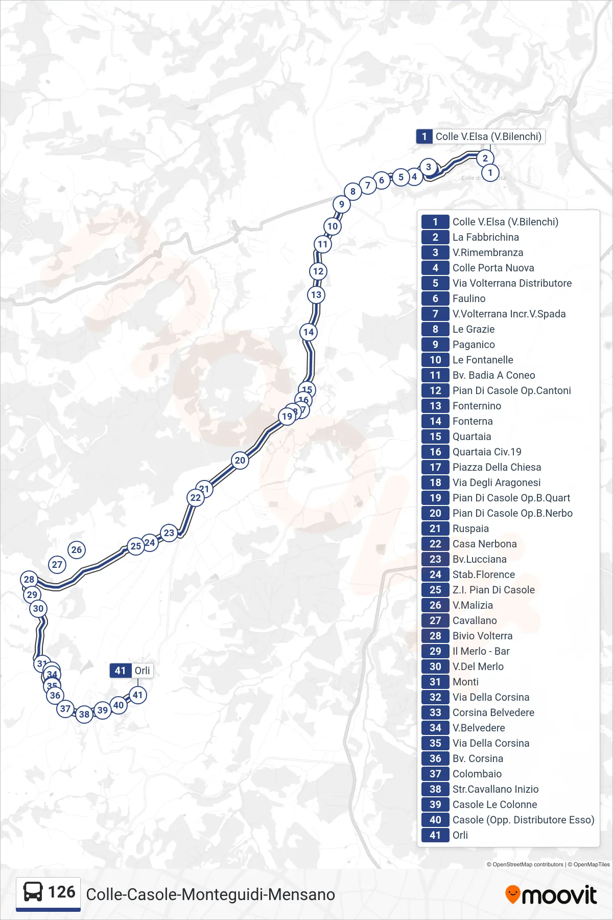 Linea 126  bus (Orli) - Percorsi e fermate sulla mappa