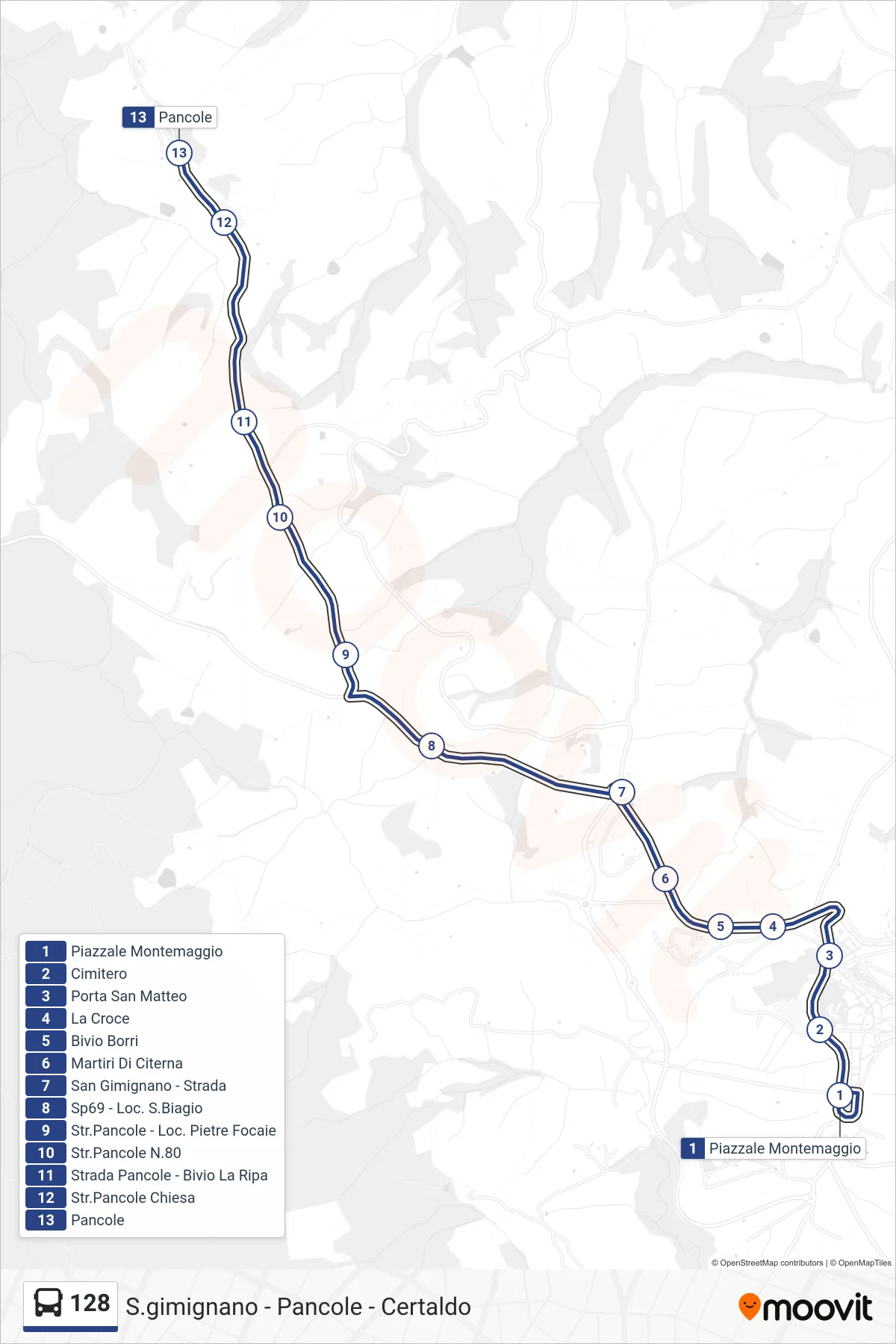 Linea 128 bus (Pancole) - Percorsi e fermate sulla mappa