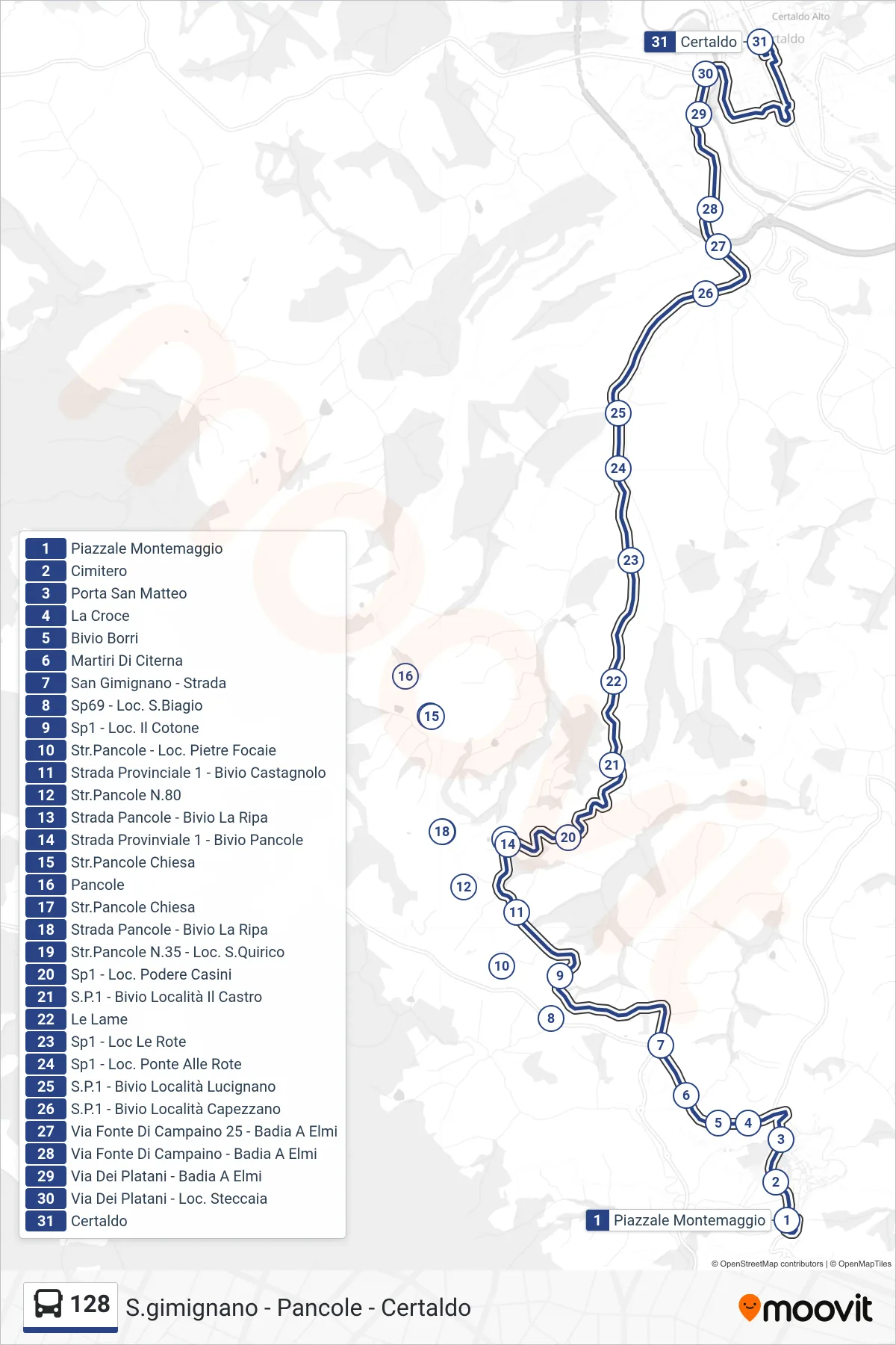 Linea 128  bus (Certaldo) - Percorsi e fermate sulla mappa