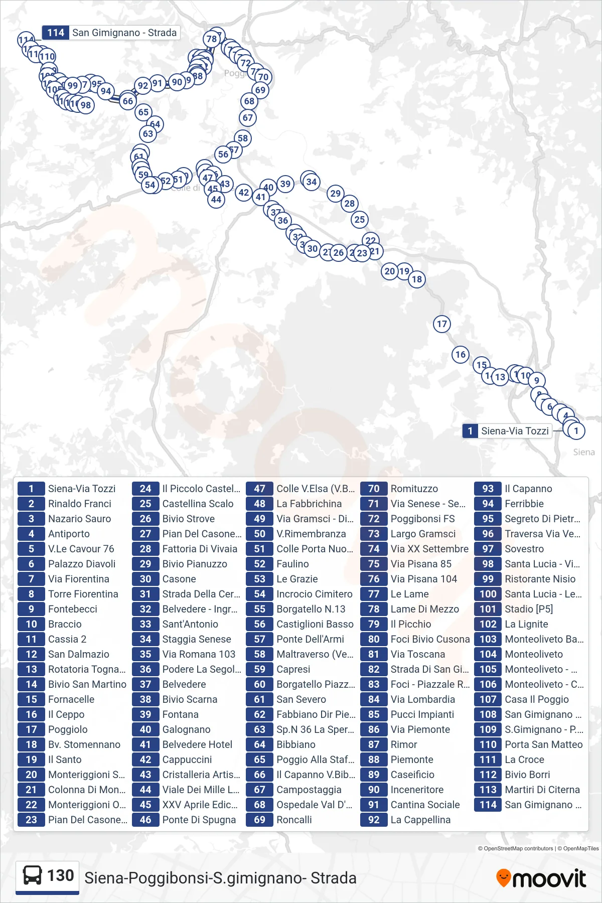 Linea 130 bus (Strada) - Percorsi e fermate sulla mappa