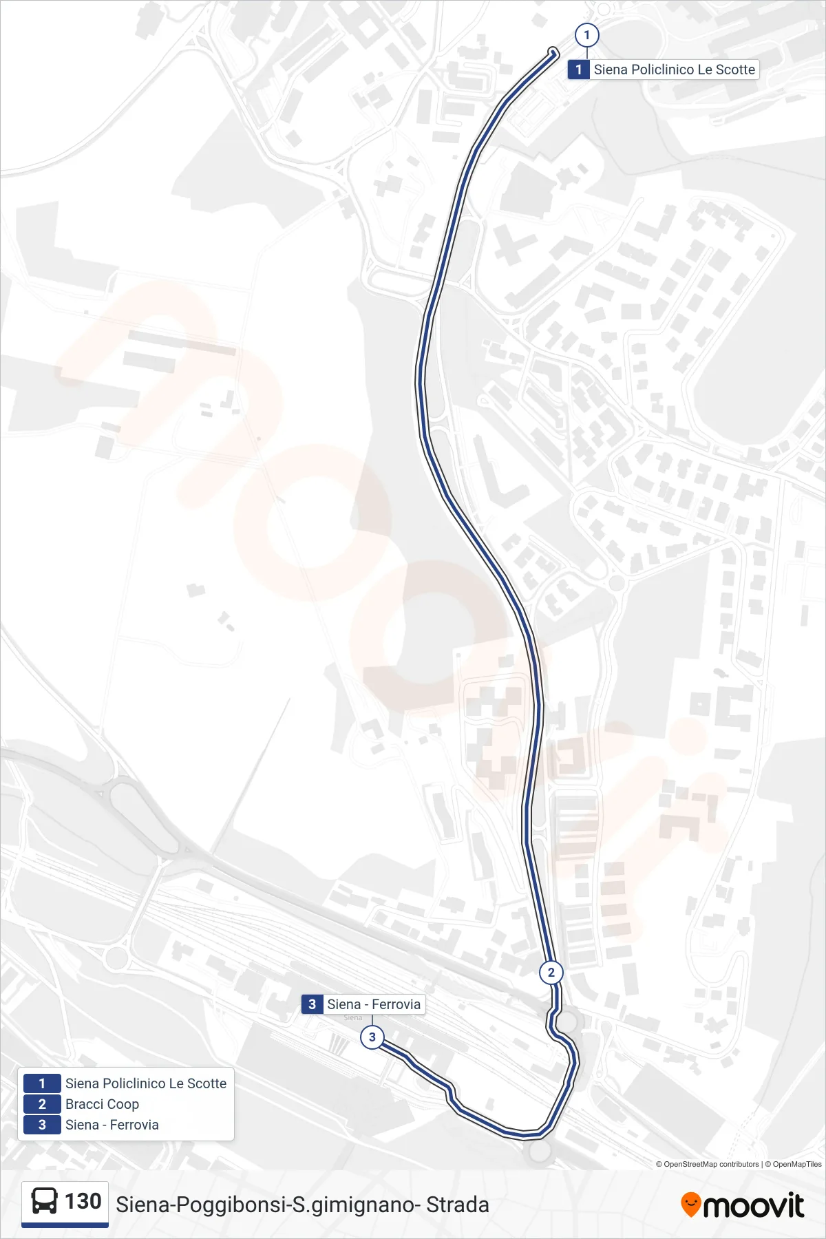 Linea 130 bus (Ferrovia) - Percorsi e fermate sulla mappa