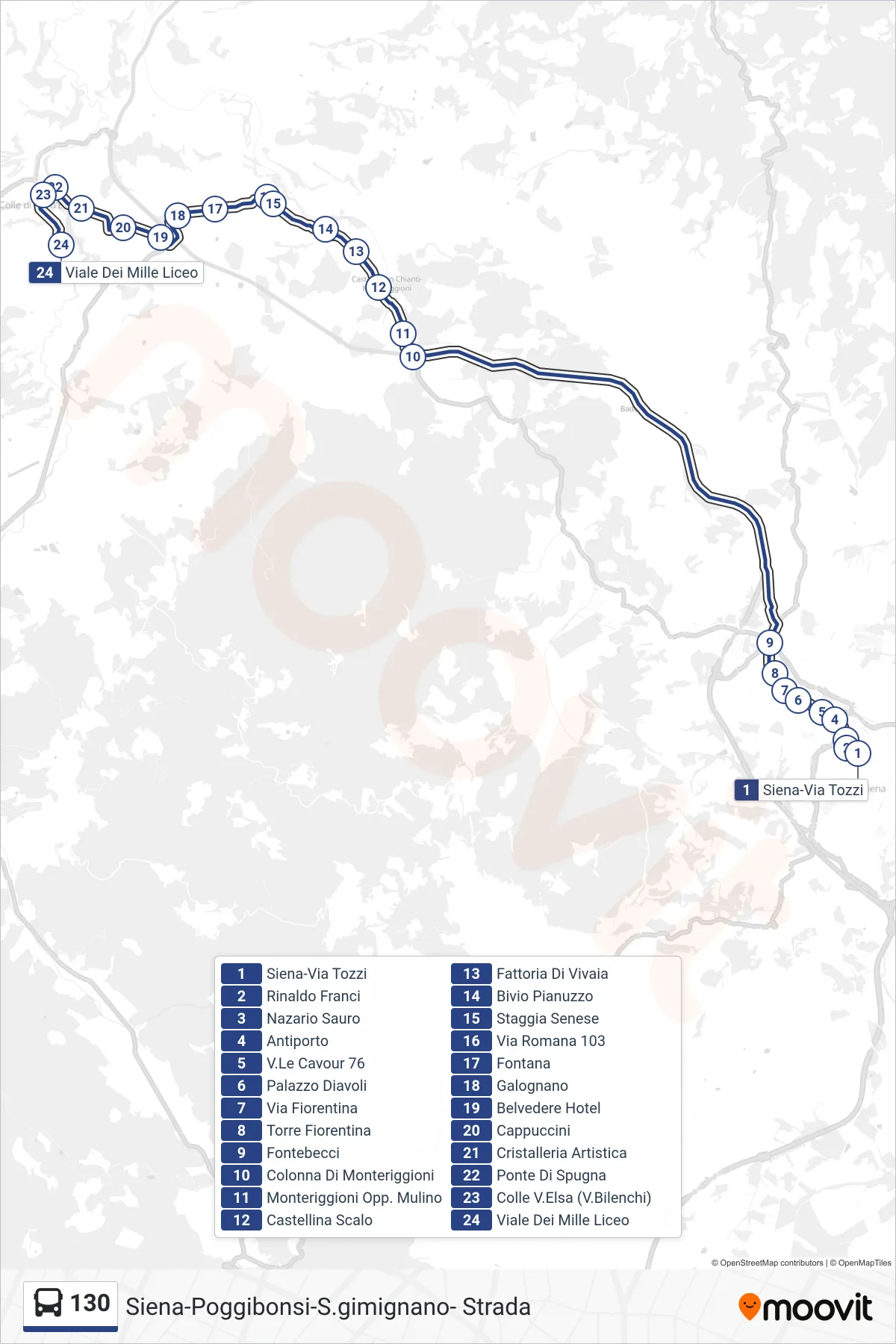 Linea 130  bus (Viale Dei Mille Liceo) - Percorsi e fermate sulla mappa