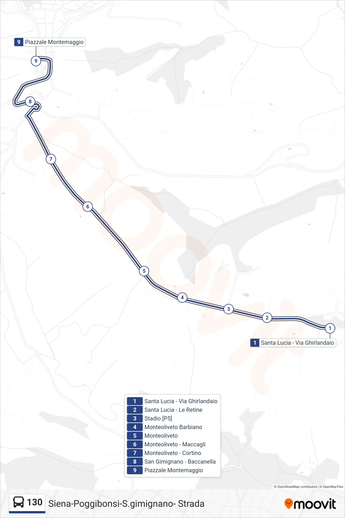Linea 130 bus (Piazzale Montemaggio) - Percorsi e fermate sulla mappa