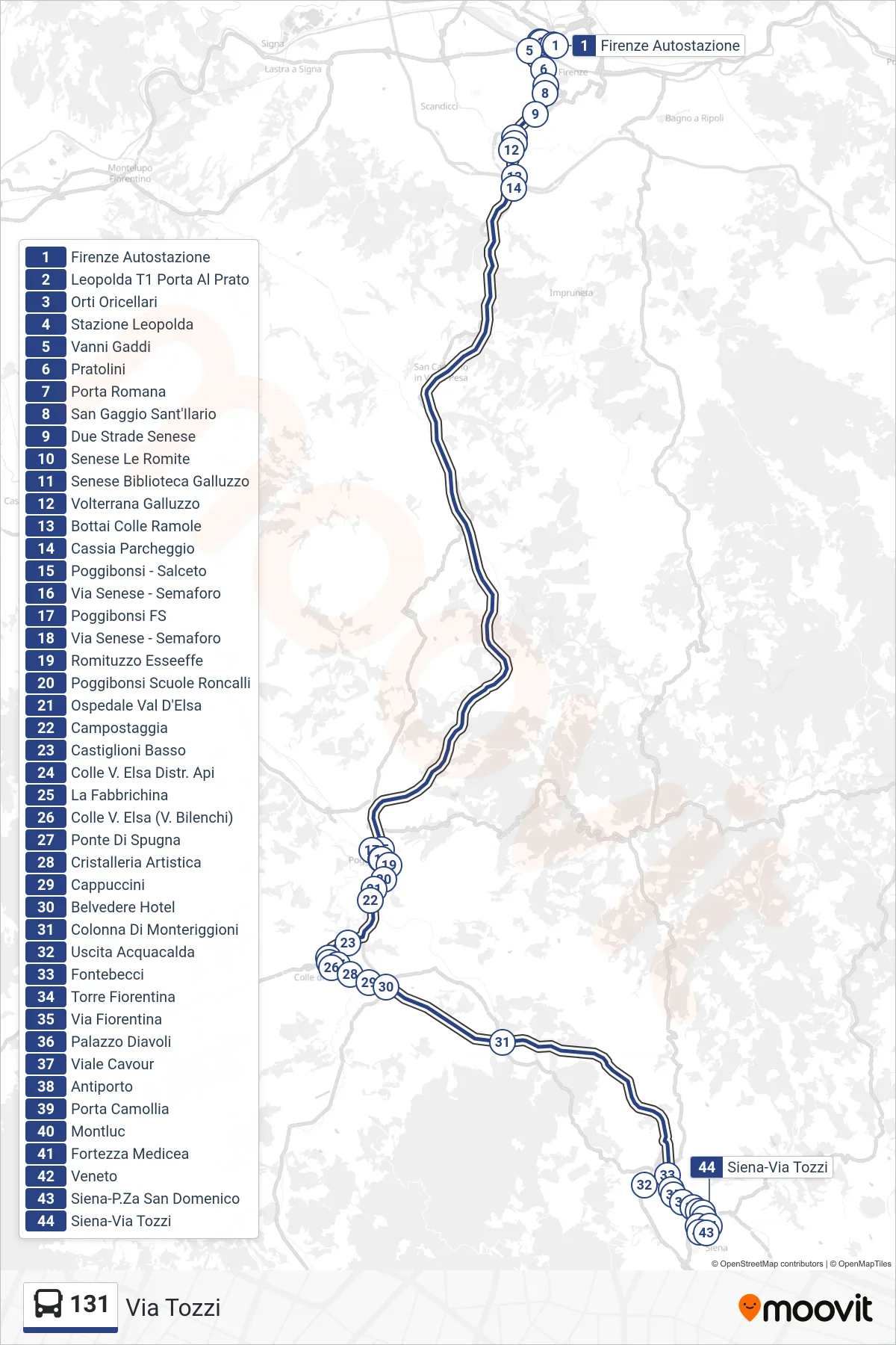 Linea 131 bus (Via Tozzi) - Percorsi e fermate sulla mappa