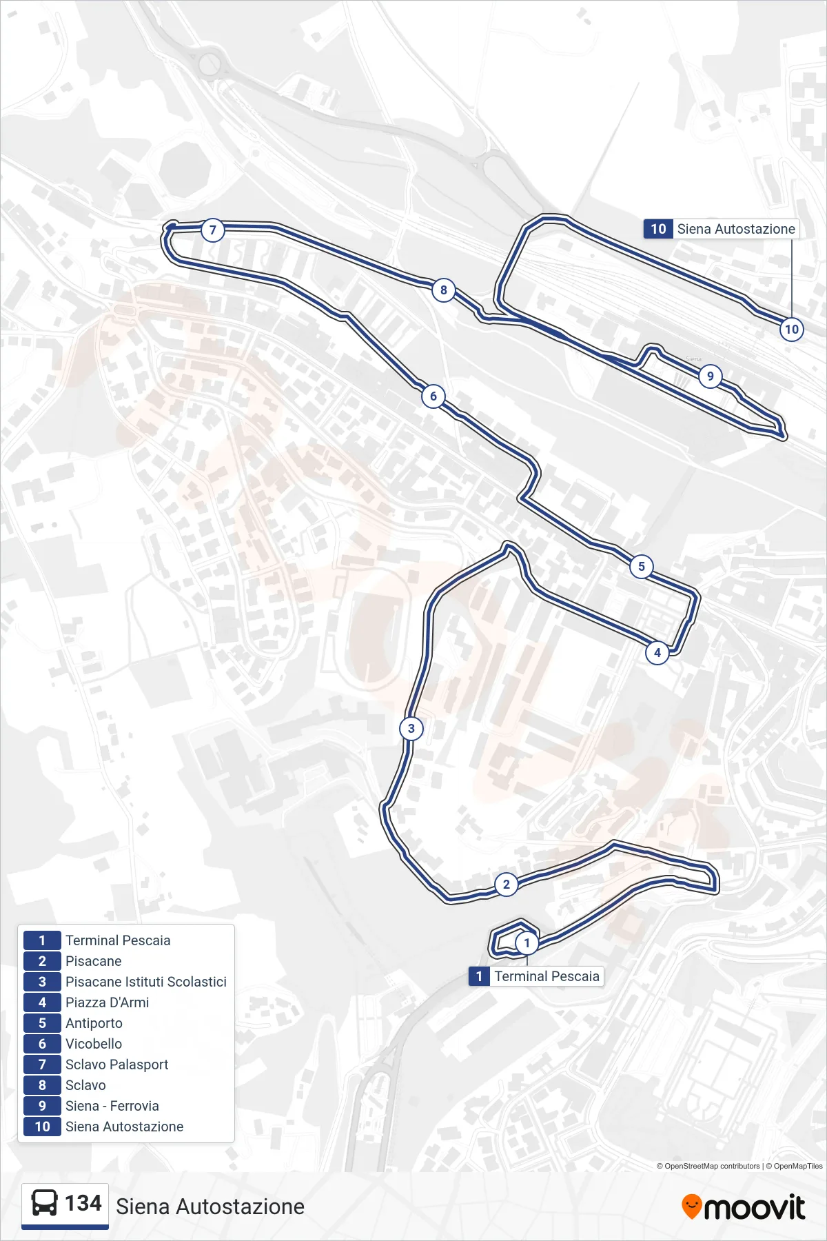 Linea 134 bus (Siena Autostazione) - Percorsi e fermate sulla mappa