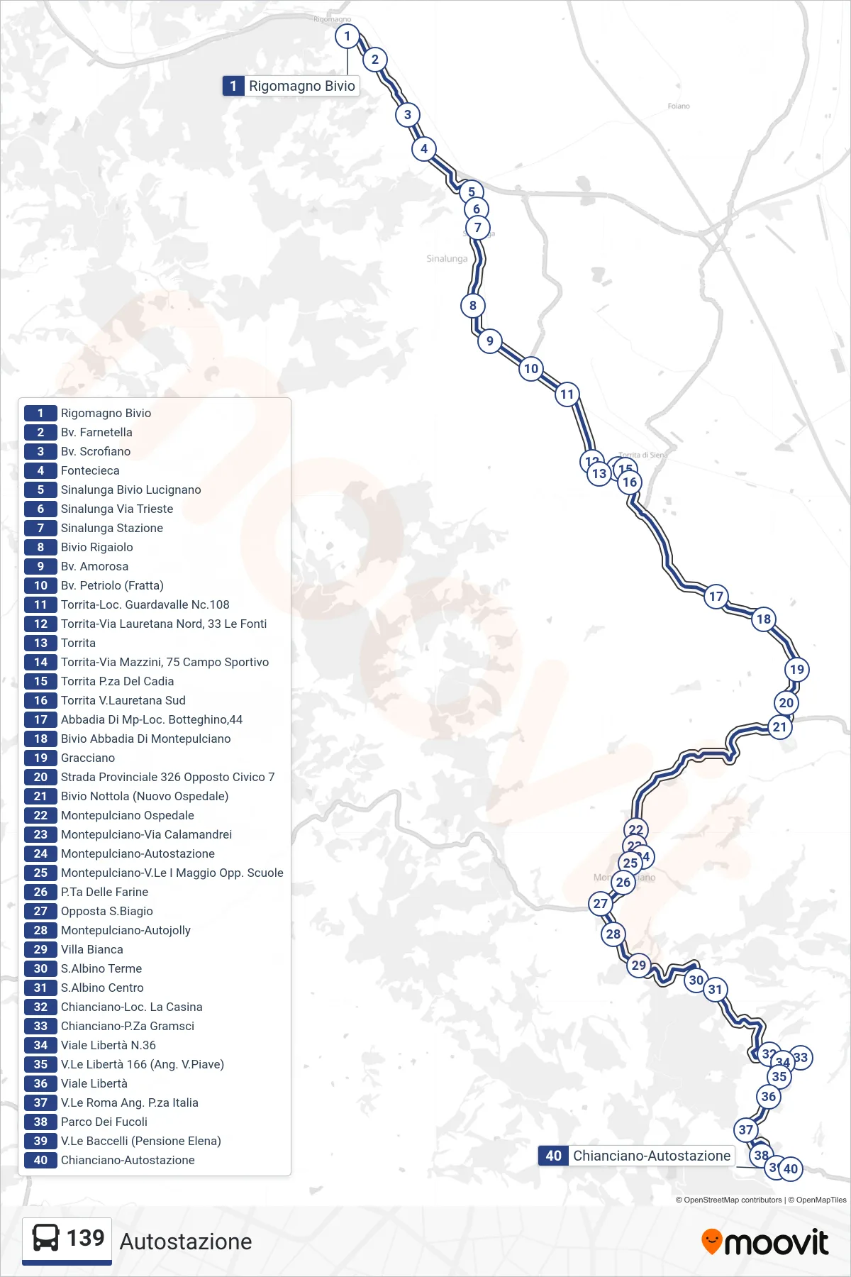 Linea 139  bus (Autostazione) - Percorsi e fermate sulla mappa