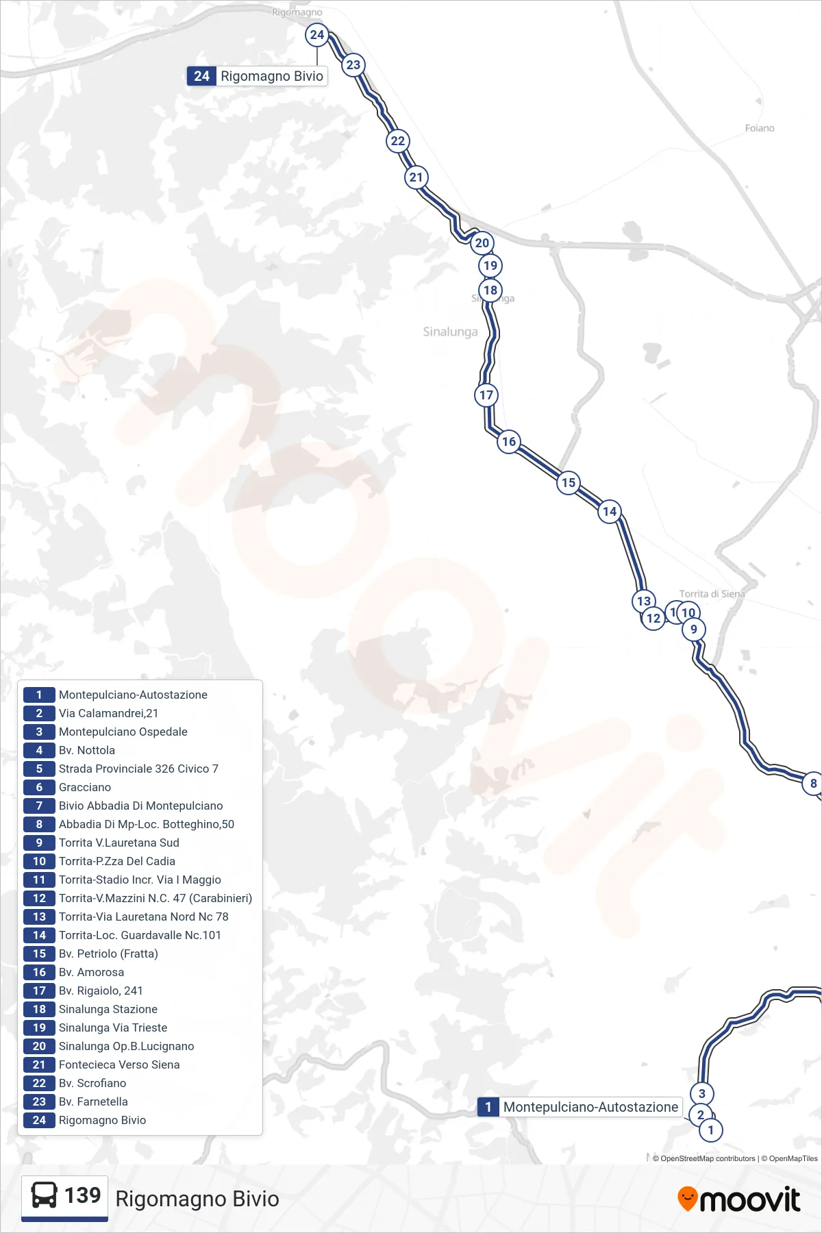 Linea 139 bus (Rigomagno Bivio) - Percorsi e fermate sulla mappa