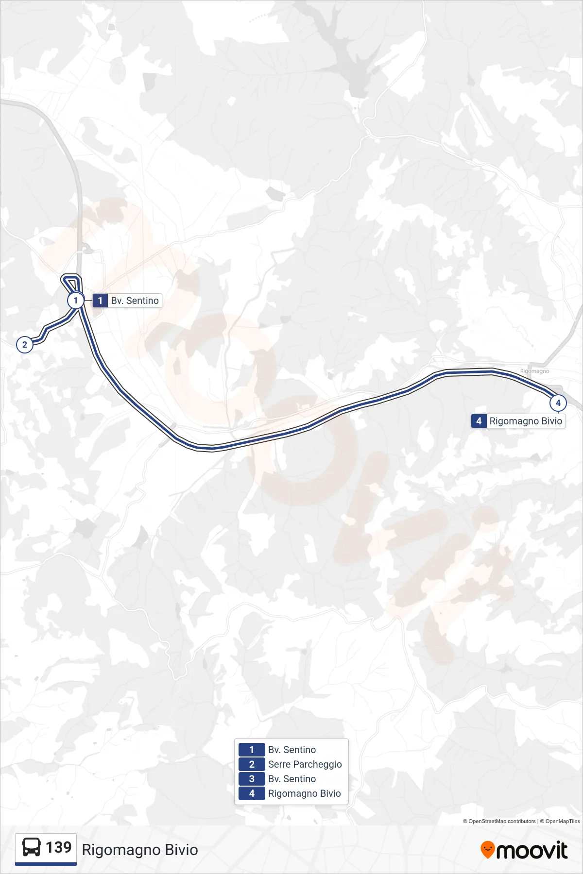 Linea 139 bus (Rigomagno Bivio) - Percorsi e fermate sulla mappa