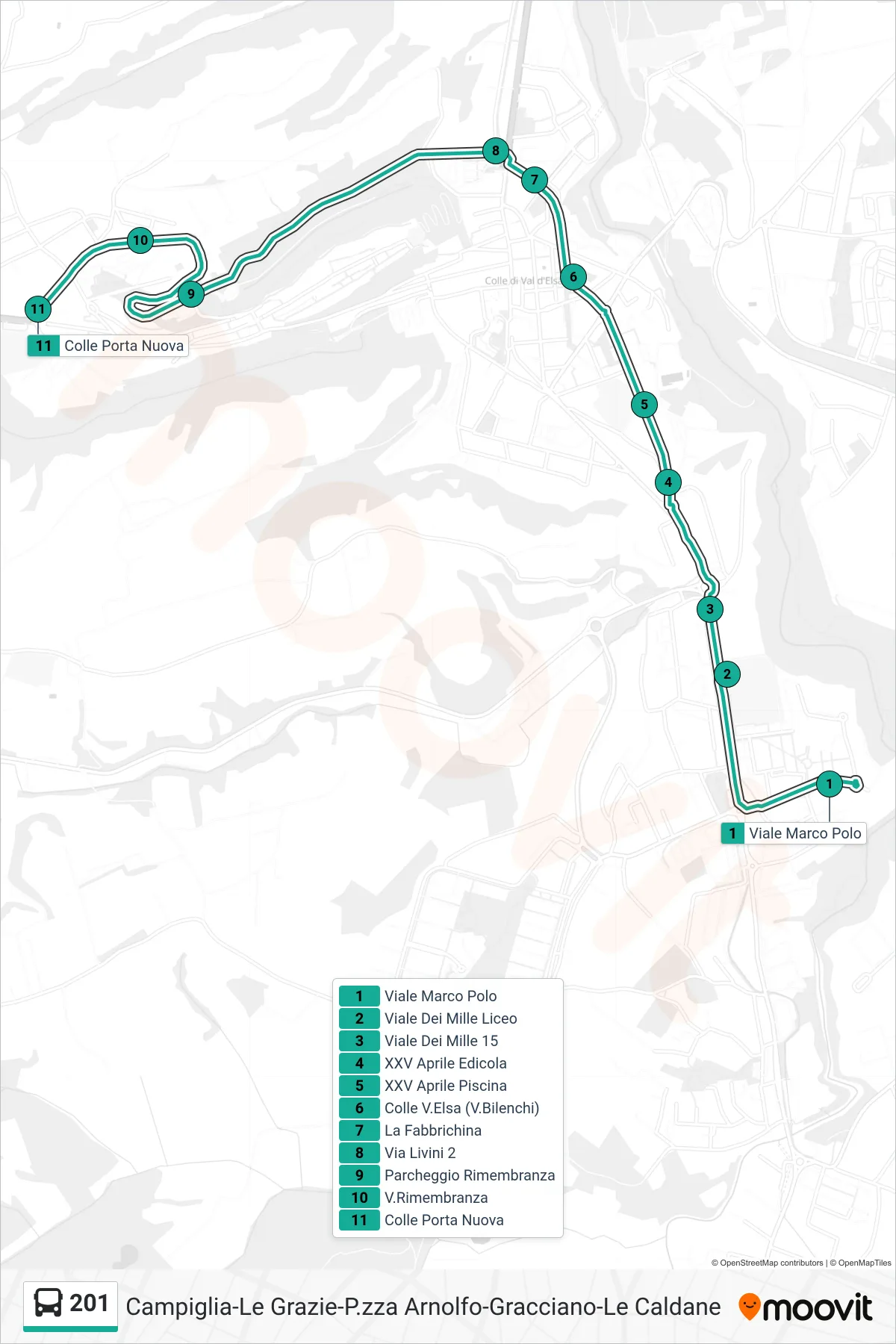 Linea 201 bus (Colle Porta Nuova) - Percorsi e fermate sulla mappa