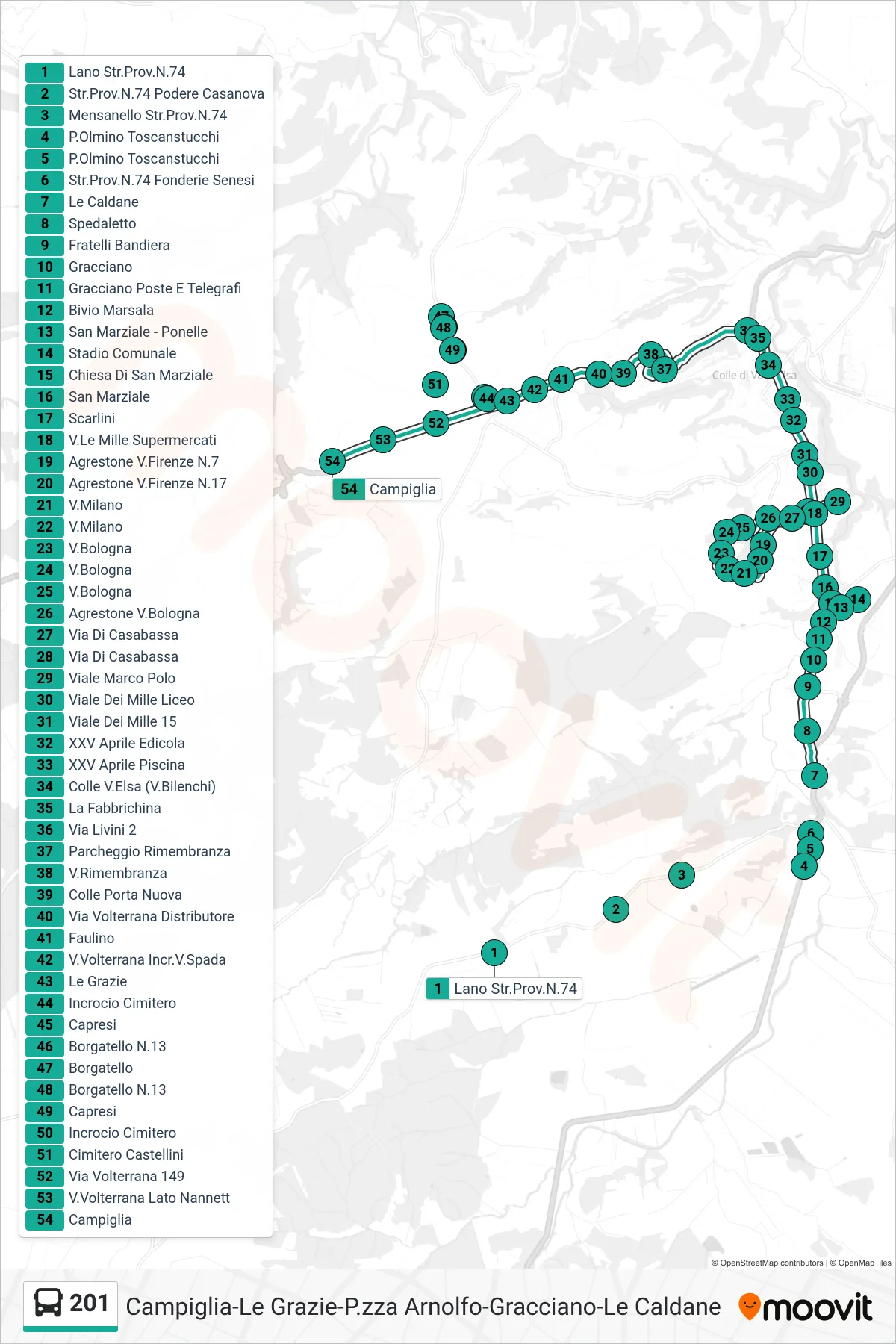 Linea 201 bus (Campiglia) - Percorsi e fermate sulla mappa