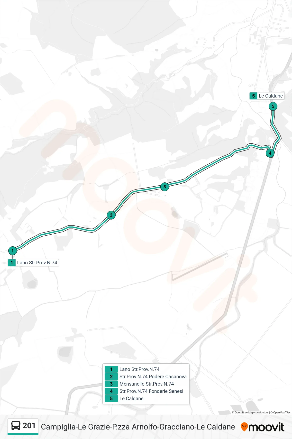 Linea 201 bus (Le Caldane) - Percorsi e fermate sulla mappa