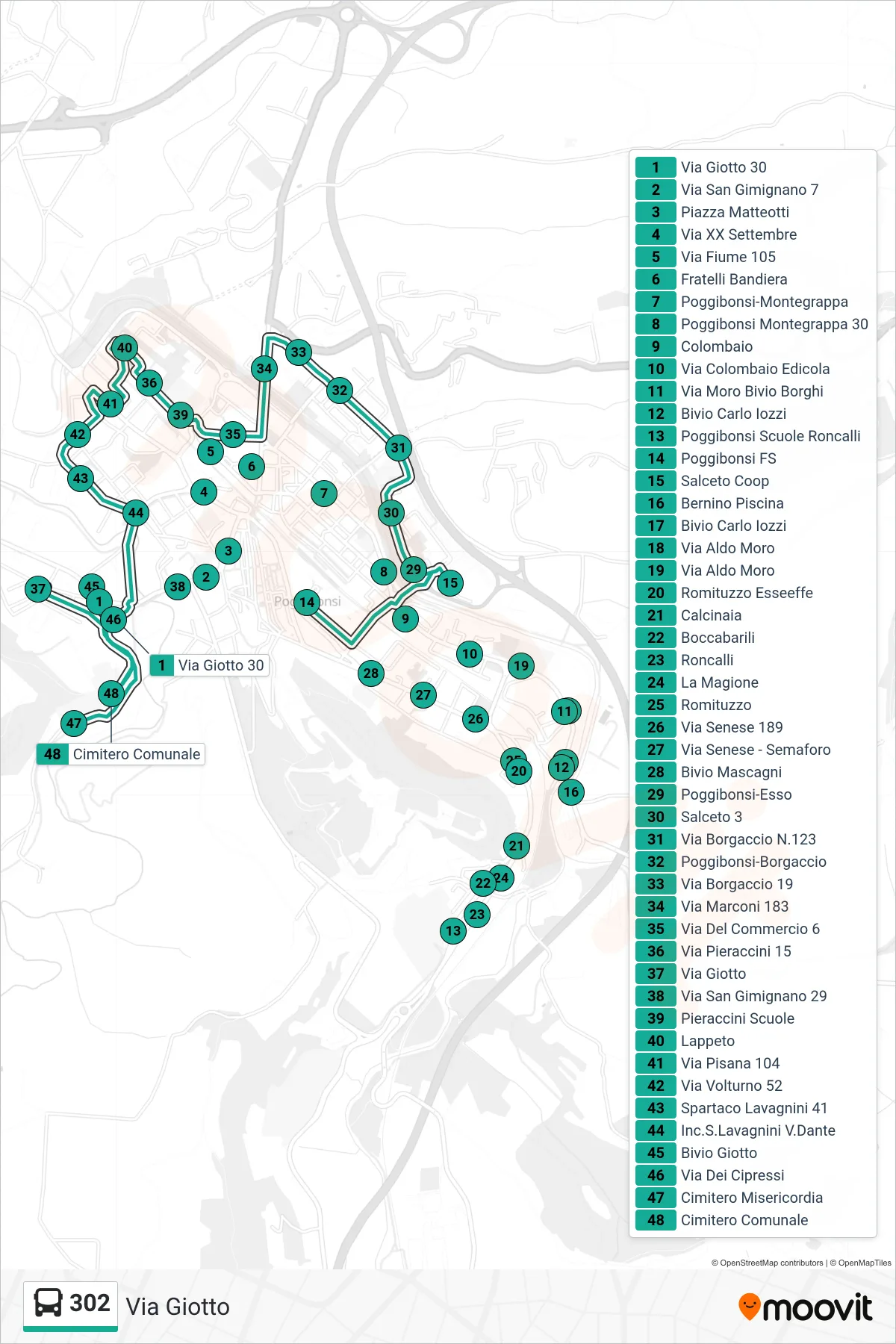 Linea 302 bus (Via Giotto) - Percorsi e fermate sulla mappa
