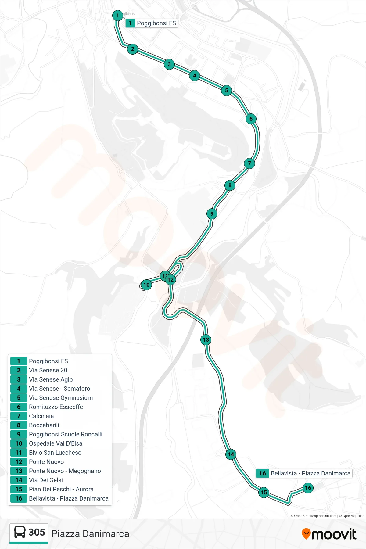 Linea 305 bus (Piazza Danimarca) - Percorsi e fermate sulla mappa
