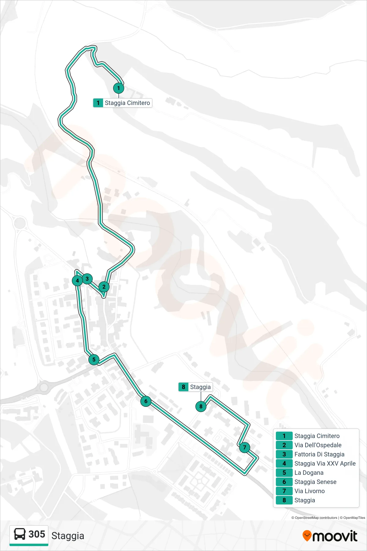 Linea 305 bus (Staggia) - Percorsi e fermate sulla mappa