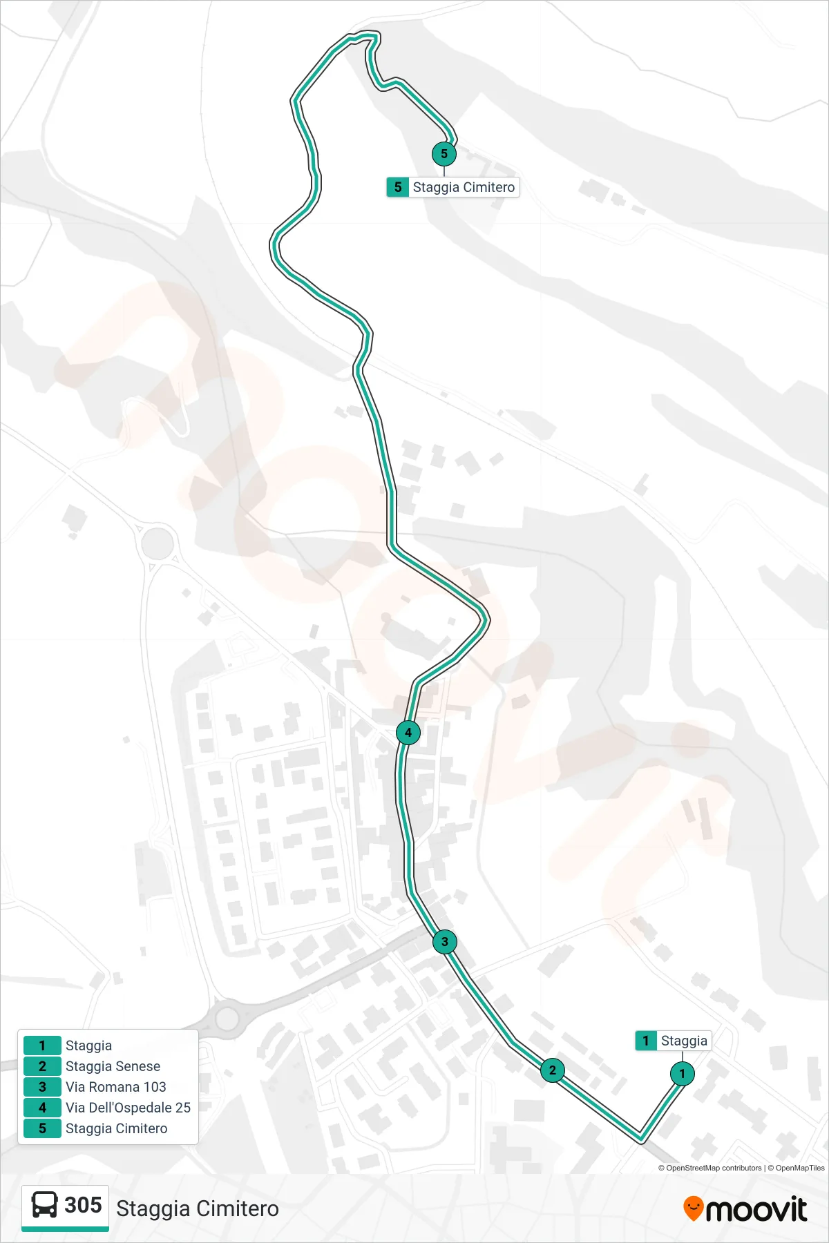 Linea 305 bus (Staggia Cimitero) - Percorsi e fermate sulla mappa