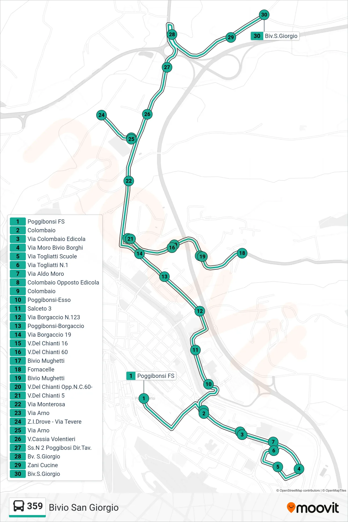 Linea 359 bus (Bivio San Giorgio) - Percorsi e fermate sulla mappa