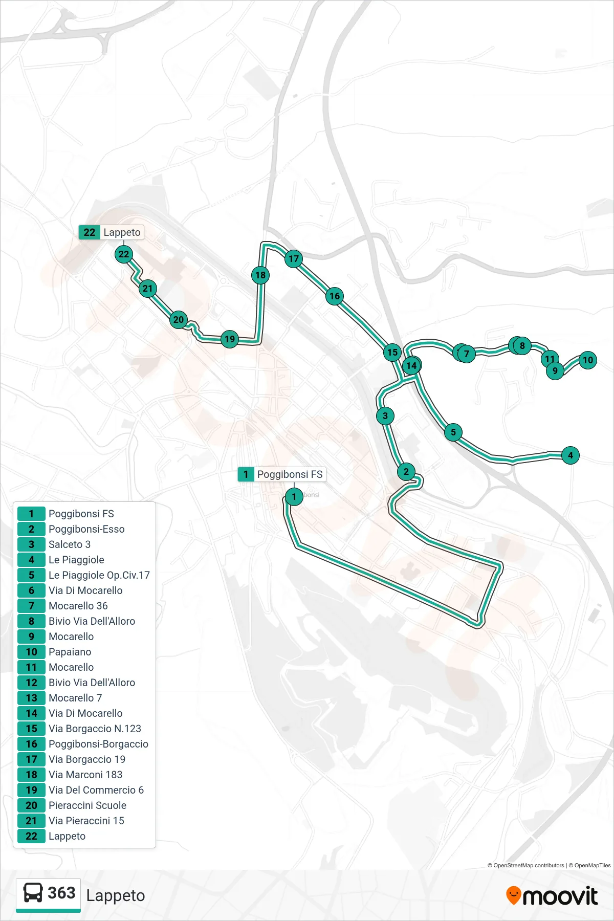 Linea 363  bus (Lappeto) - Percorsi e fermate sulla mappa