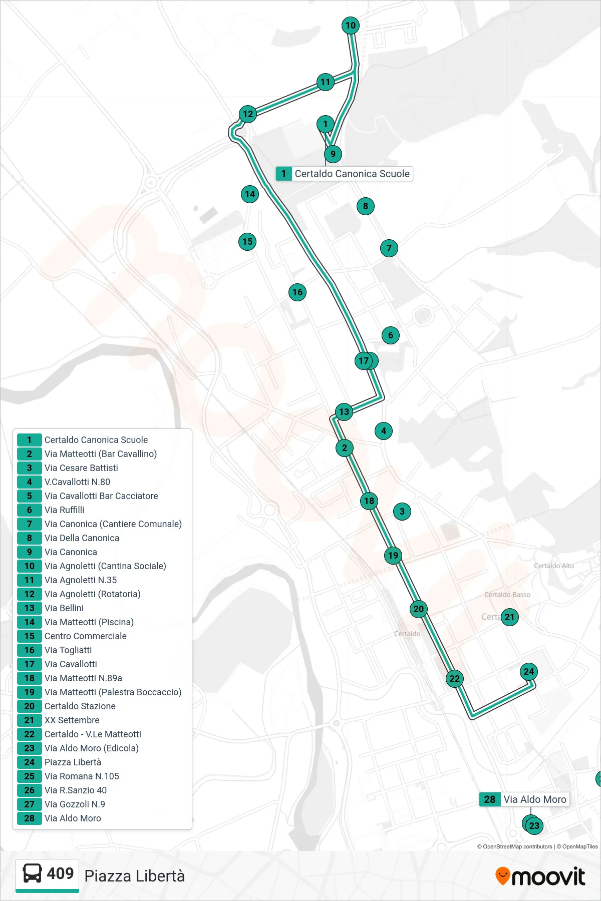 Linea 409 bus (Piazza Libertà) - Percorsi e fermate sulla mappa