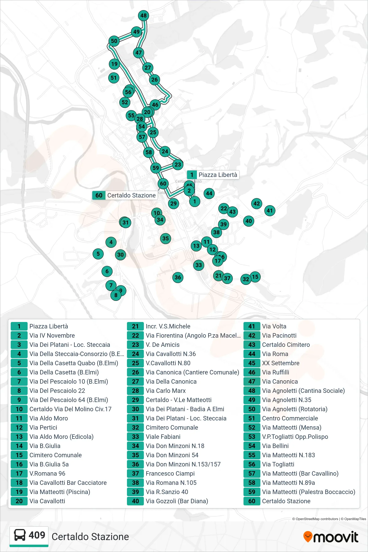 Linea 409 bus (Certaldo Stazione) - Percorsi e fermate sulla mappa