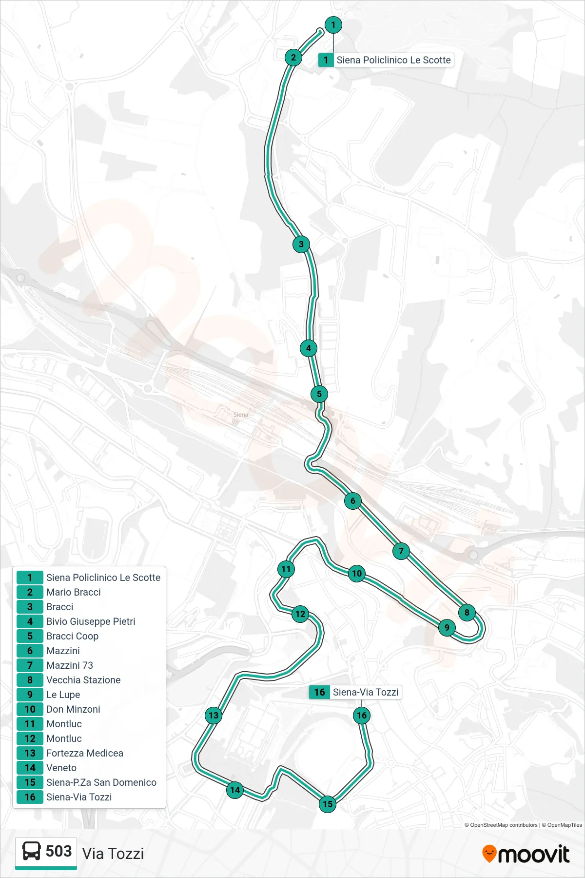 Linea 503  bus (Via Tozzi) - Percorsi e fermate sulla mappa