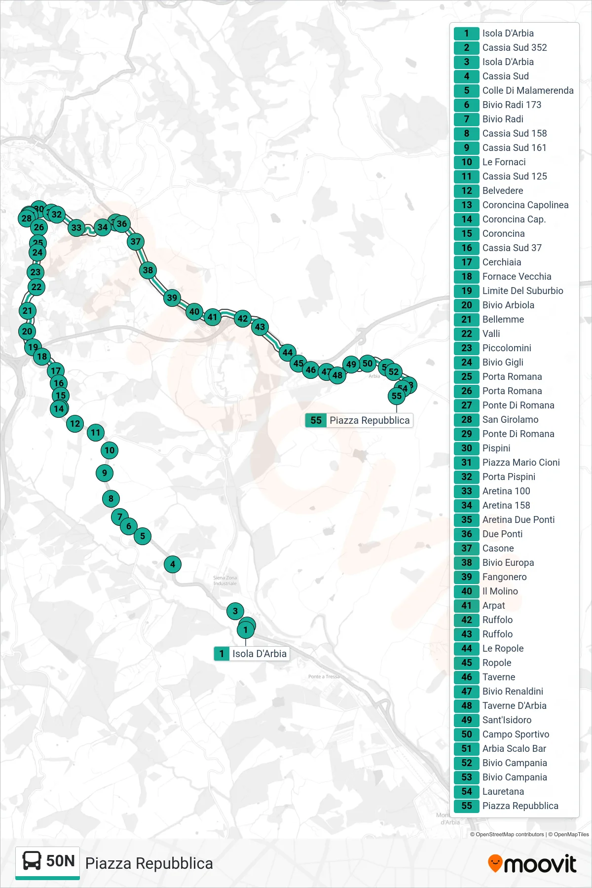 Linea 50N bus (Piazza Repubblica) - Percorsi e fermate sulla mappa