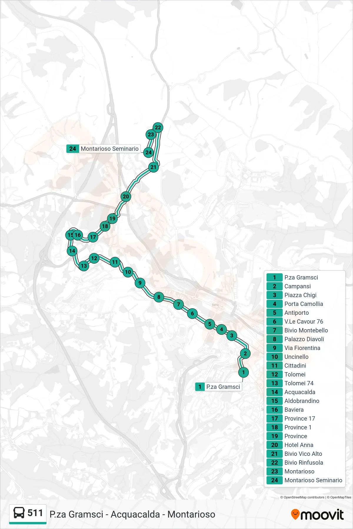 Linea 511 bus (Montarioso Seminario) - Percorsi e fermate sulla mappa