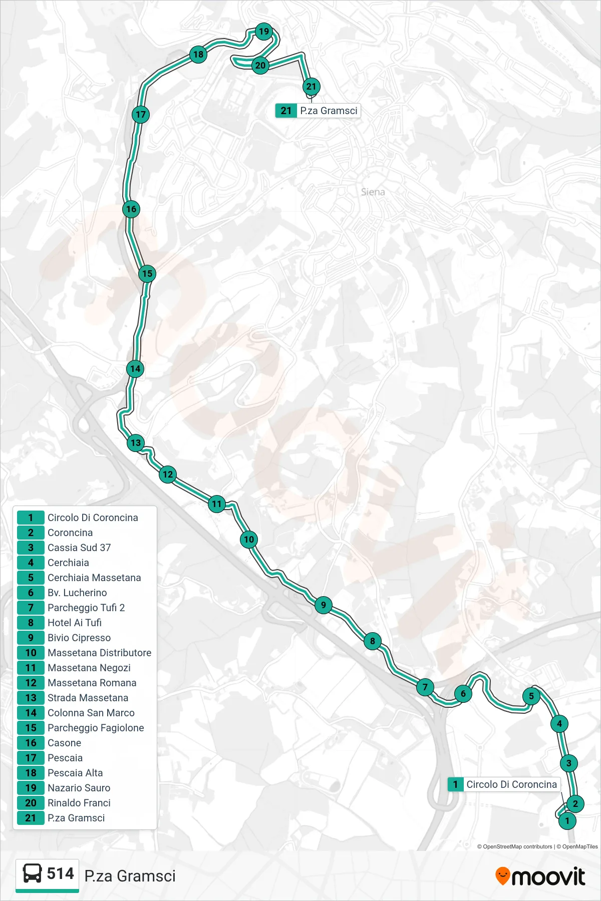 Linea 514  bus (P.za Gramsci) - Percorsi e fermate sulla mappa