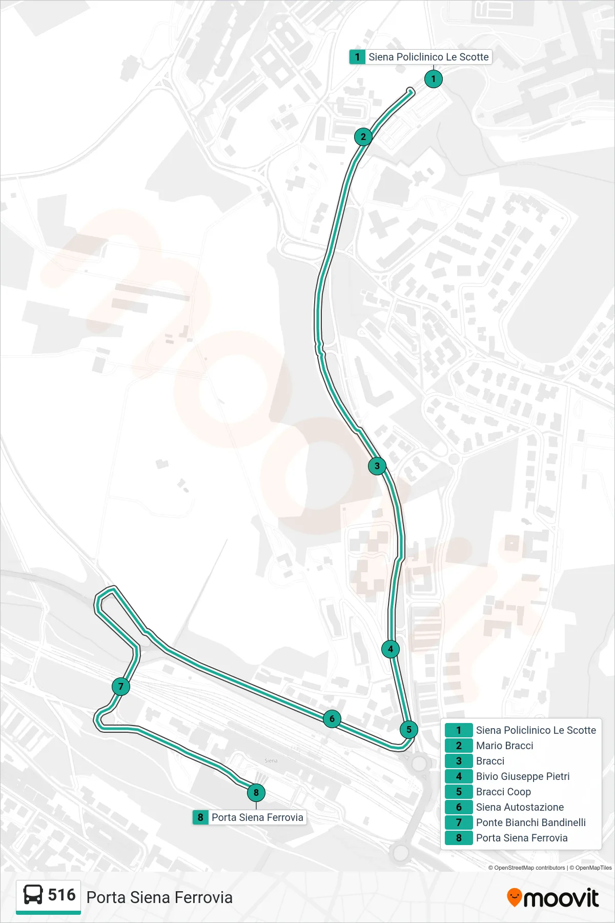Linea 516  bus (Porta Siena Ferrovia) - Percorsi e fermate sulla mappa