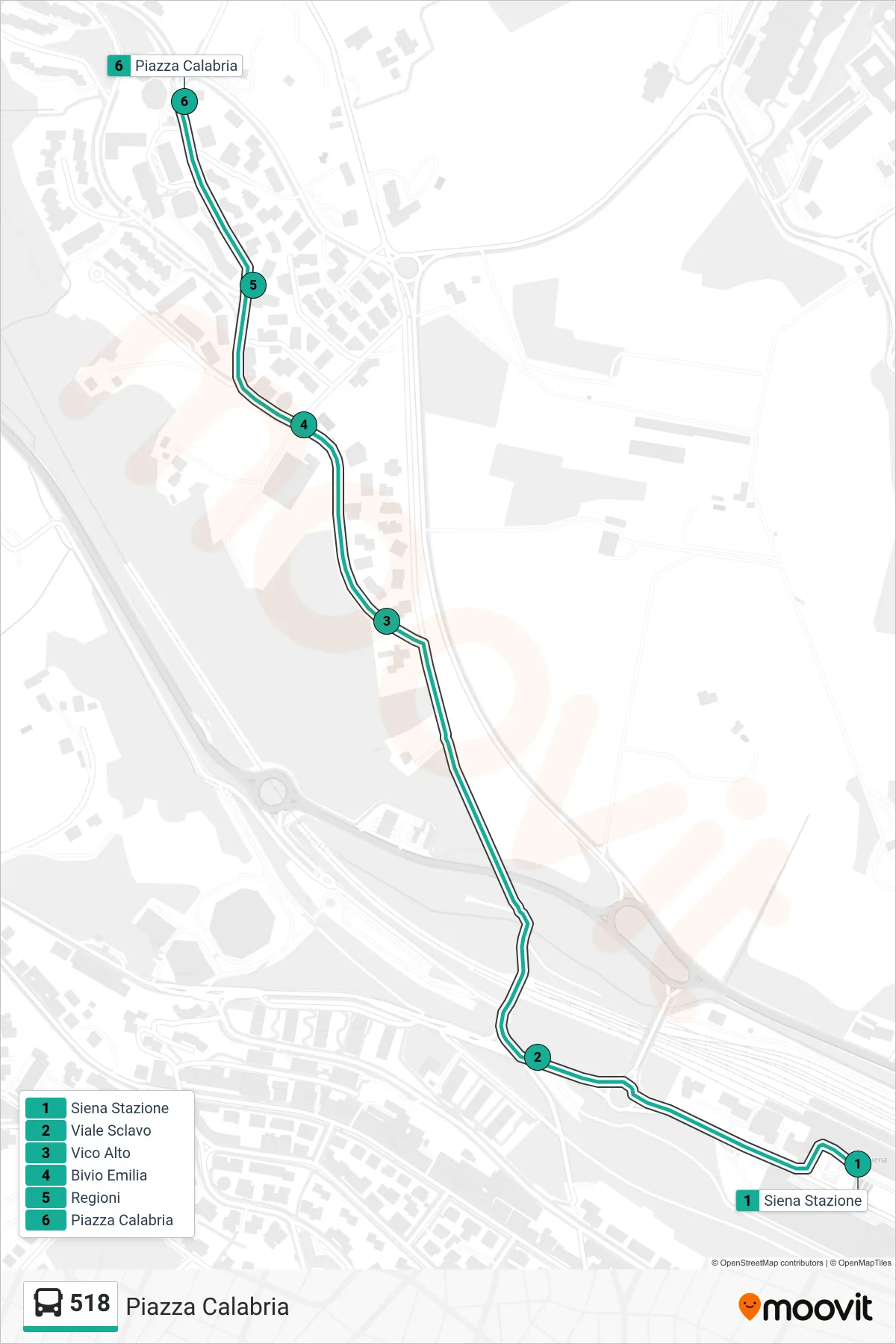 Linea 518  bus (Piazza Calabria) - Percorsi e fermate sulla mappa