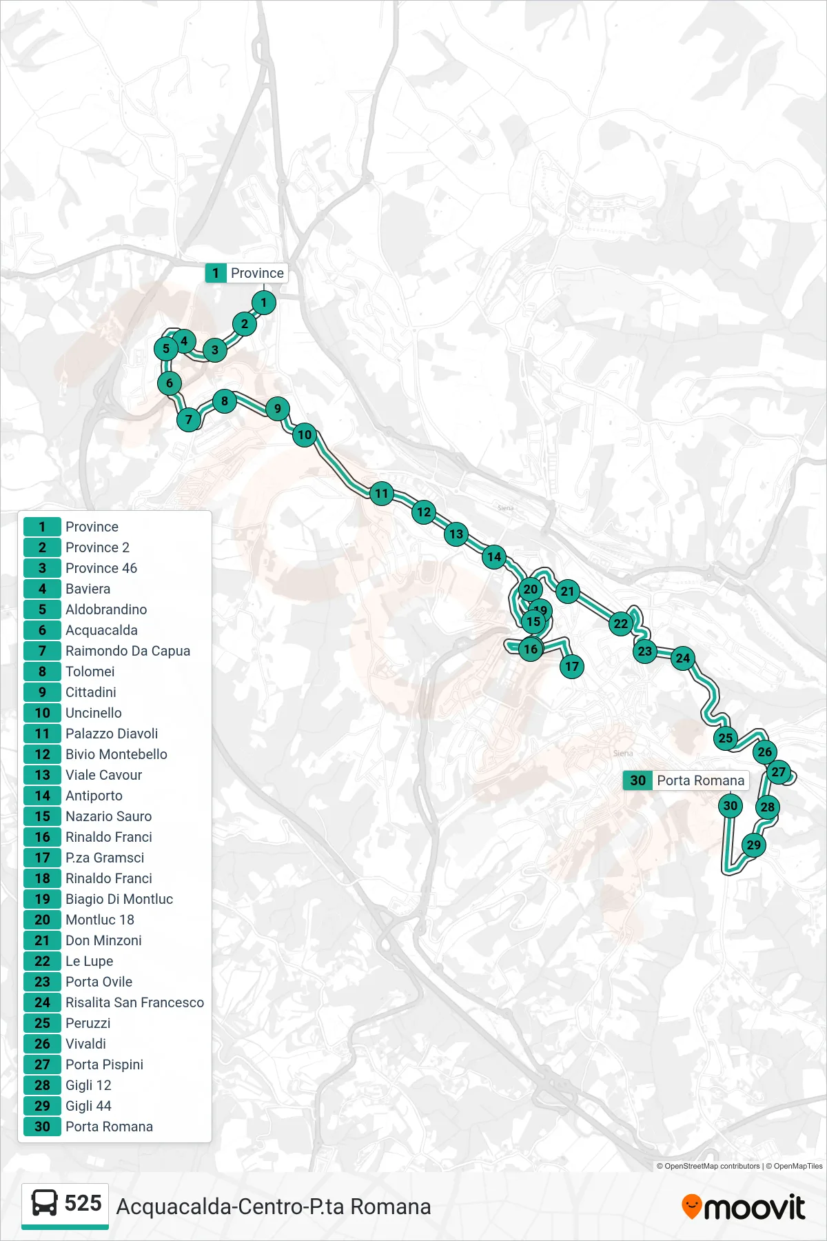 Linea 525 bus (Porta Romana) - Percorsi e fermate sulla mappa