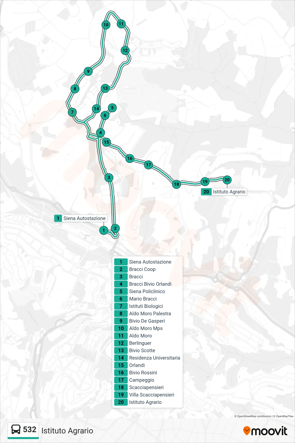 Linea 532  bus (Istituto Agrario) - Percorsi e fermate sulla mappa