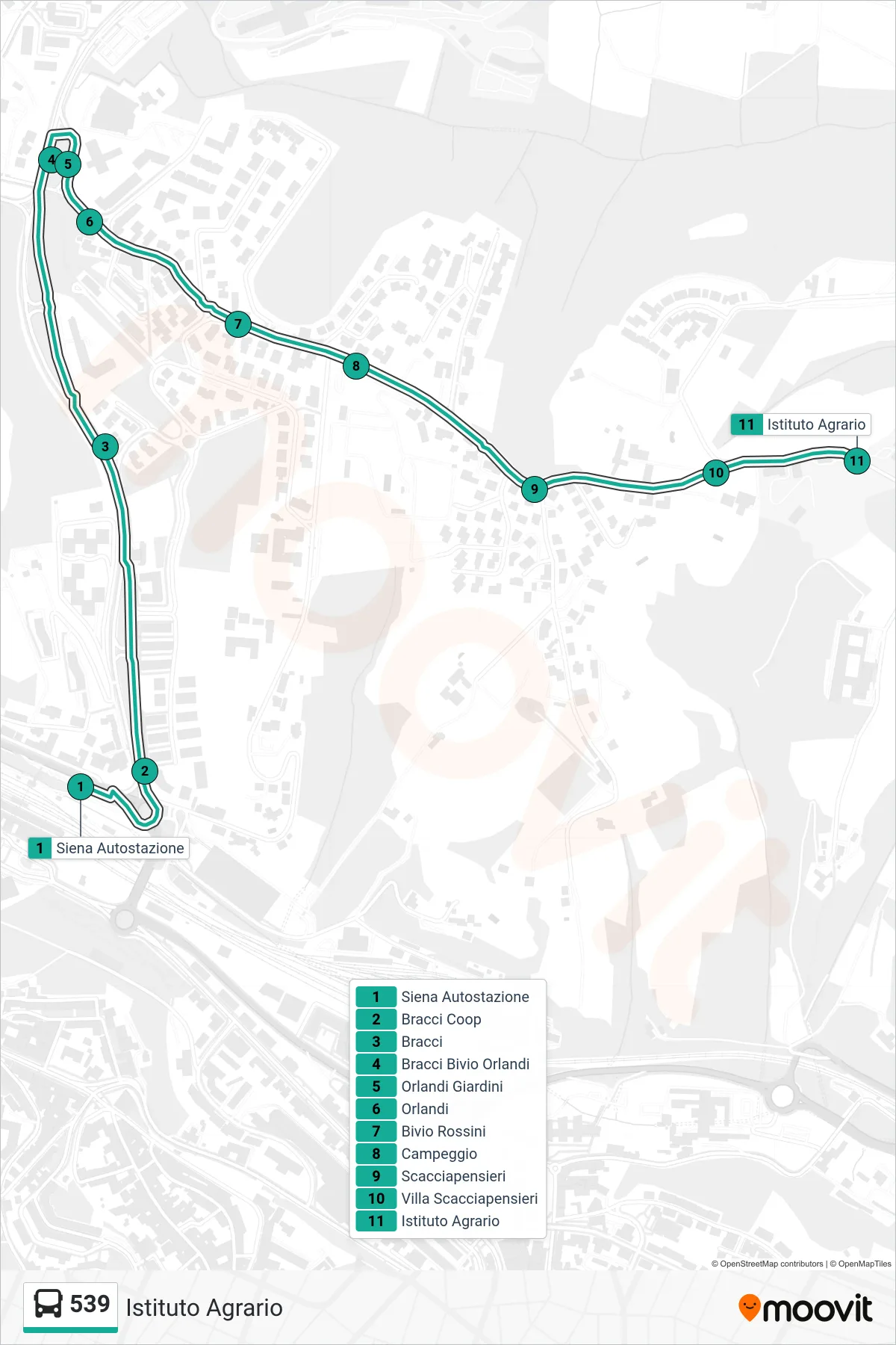 Linea 539  bus (Istituto Agrario) - Percorsi e fermate sulla mappa