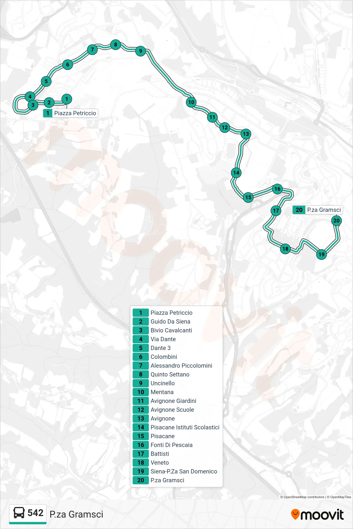 Linea 542  bus (P.za Gramsci) - Percorsi e fermate sulla mappa