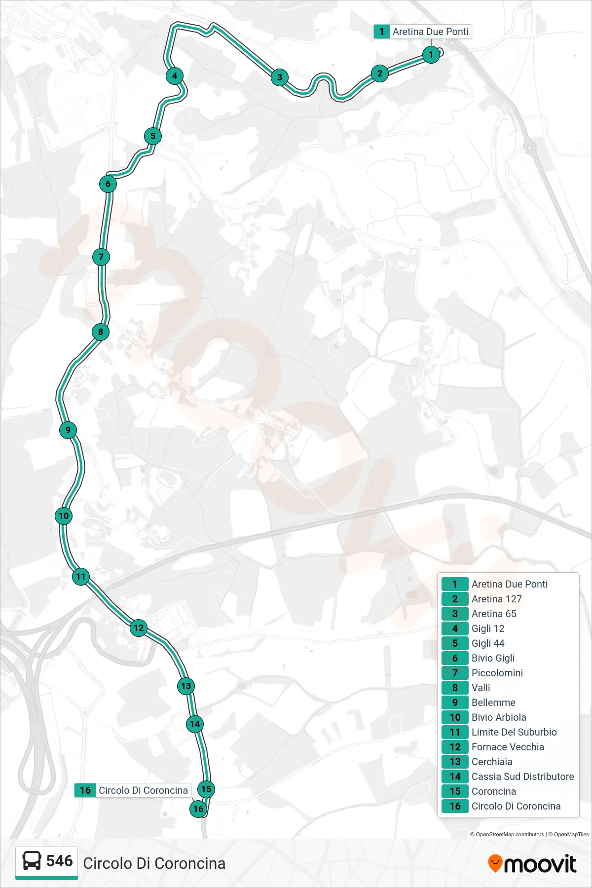 Linea 546 bus (Circolo Di Coroncina) - Percorsi e fermate sulla mappa