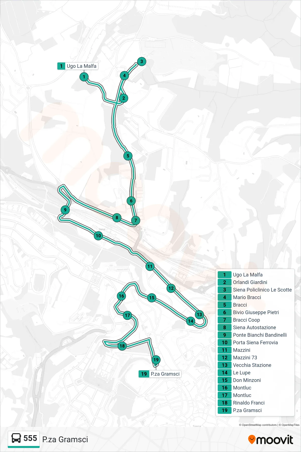 Linea 555 bus (P.za Gramsci) - Percorsi e fermate sulla mappa