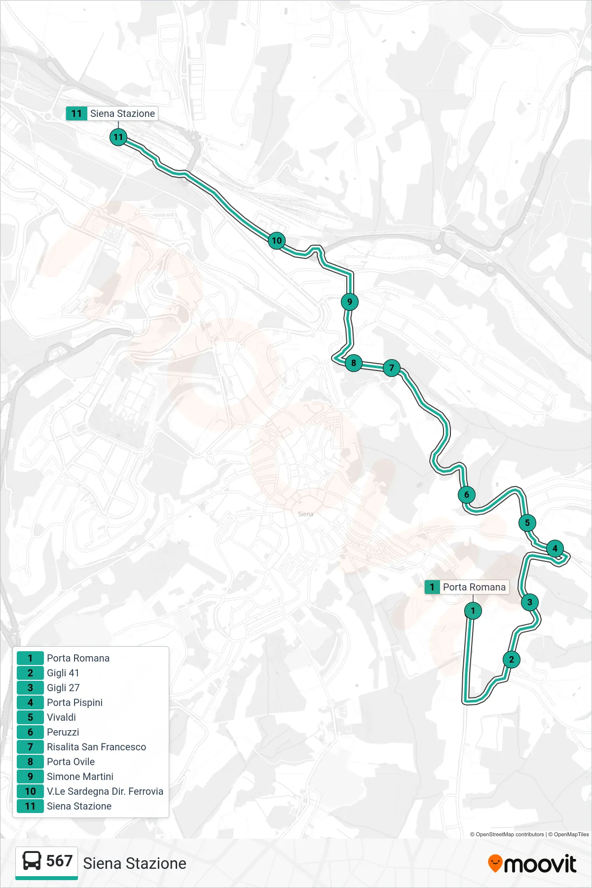 Linea 567 bus (Siena Stazione) - Percorsi e fermate sulla mappa
