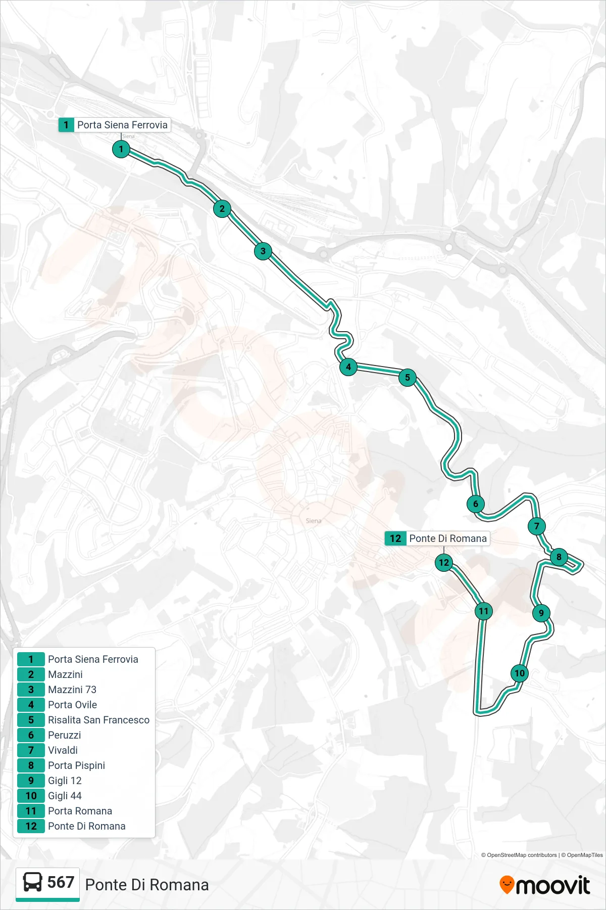 Linea 567  bus (Ponte Di Romana) - Percorsi e fermate sulla mappa