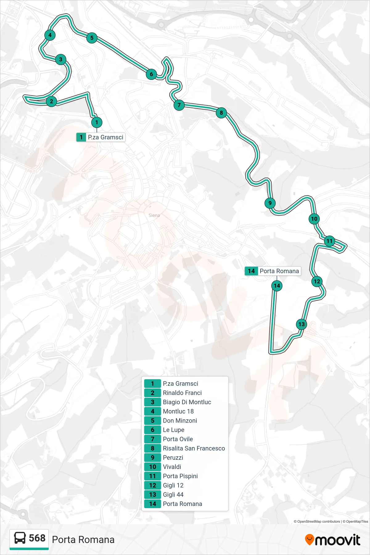 Linea 568 bus (Porta Romana) - Percorsi e fermate sulla mappa