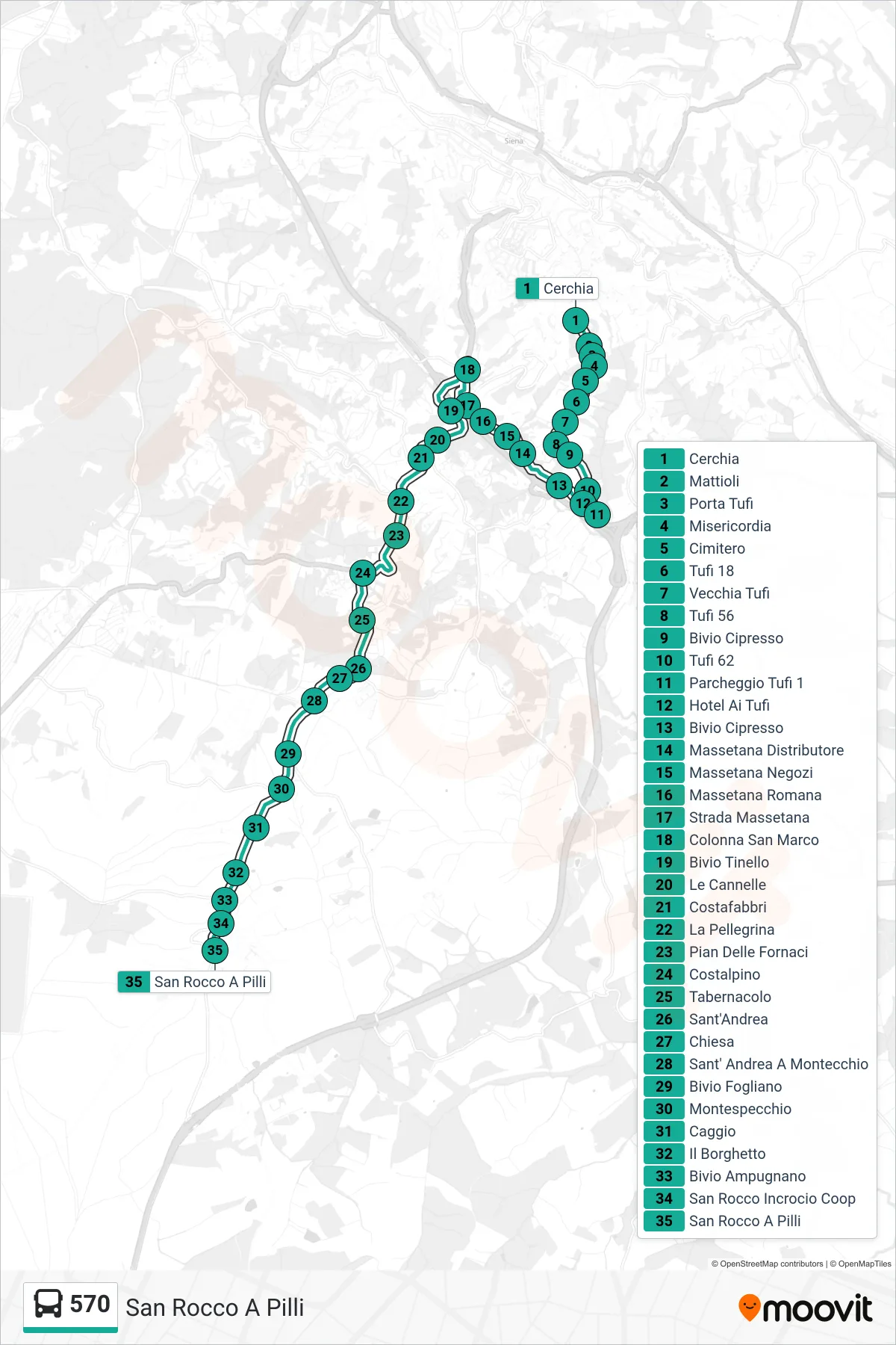 Linea 570  bus (San Rocco A Pilli) - Percorsi e fermate sulla mappa