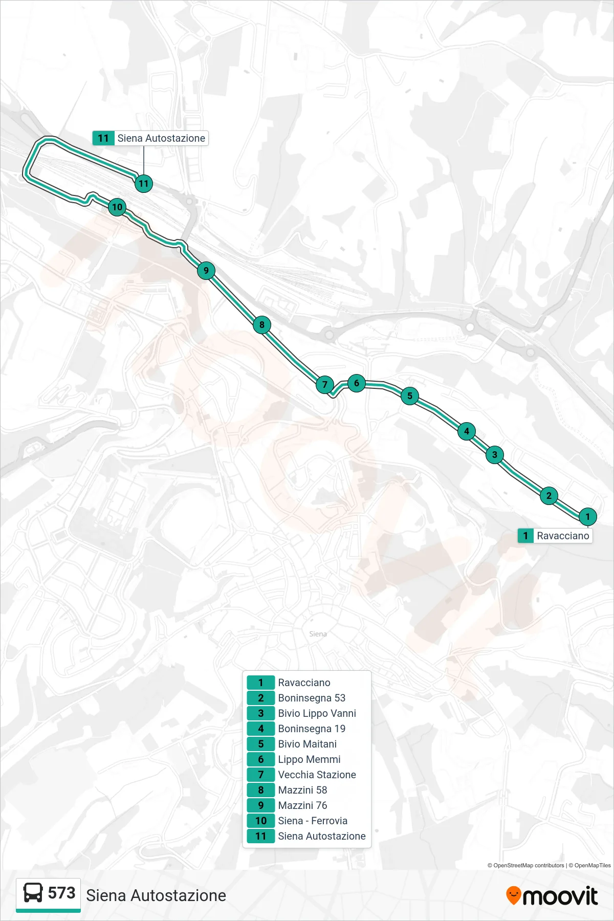 Linea 573  bus (Siena Autostazione) - Percorsi e fermate sulla mappa